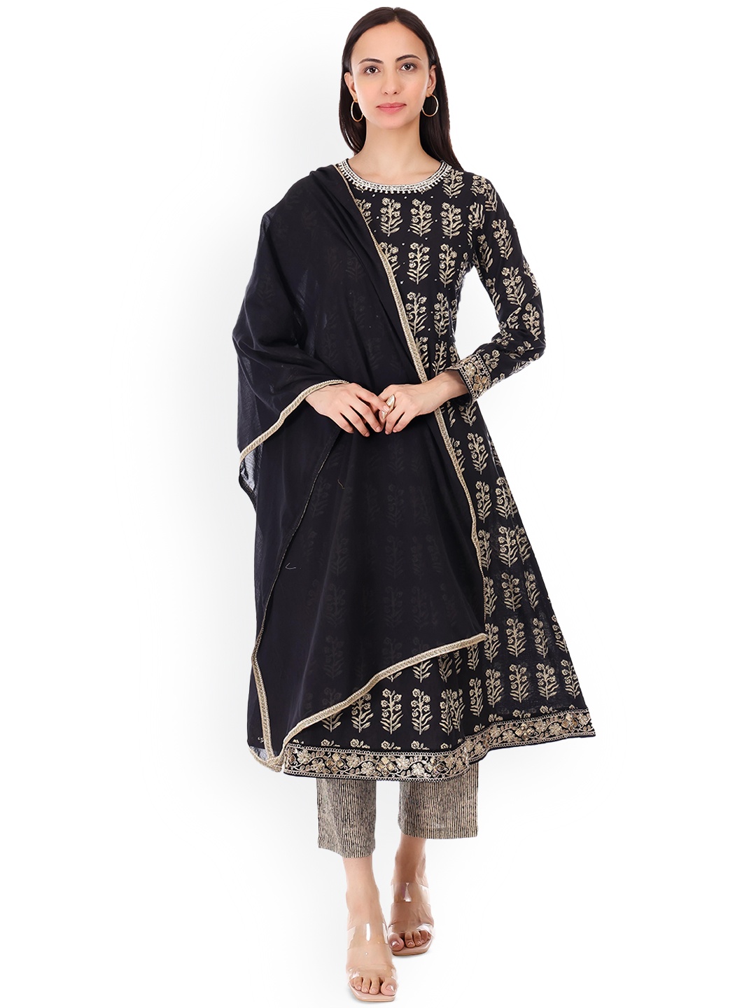 GRIVA Ethnic Motifs Printed Pure Cotton Anarkali Kurta With Trousers & Dupatta, Black
GRIVA Ethnic Motifs Printed Pure Cotton Anarkali Kurta With Trousers & Dupatta, Black