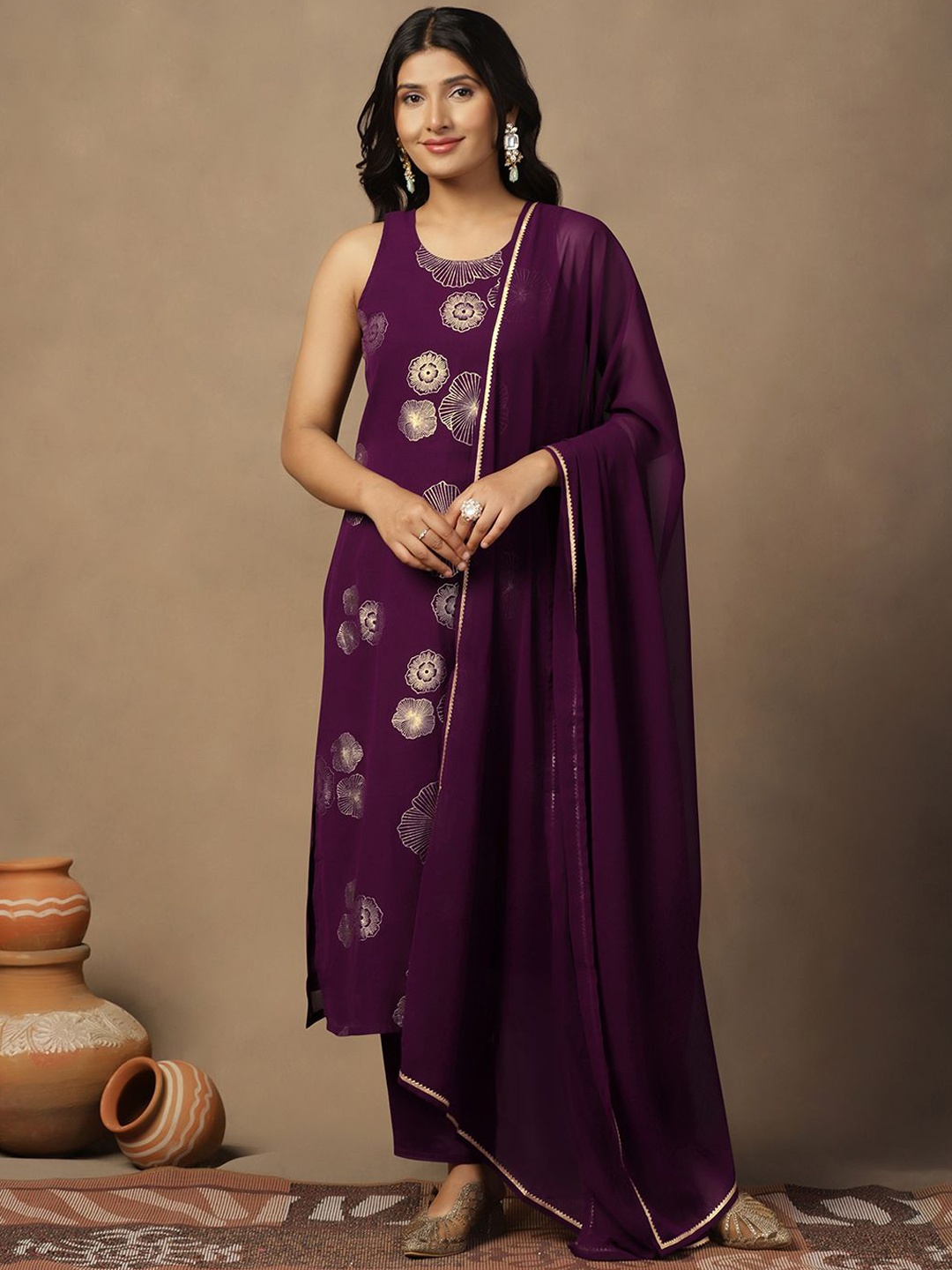 BAESD Floral Printed Regular Georgette Straight Kurta with Trousers & Dupatta, Purple
BAESD Floral Printed Regular Georgette Straight Kurta with Trousers & Dupatta, Purple