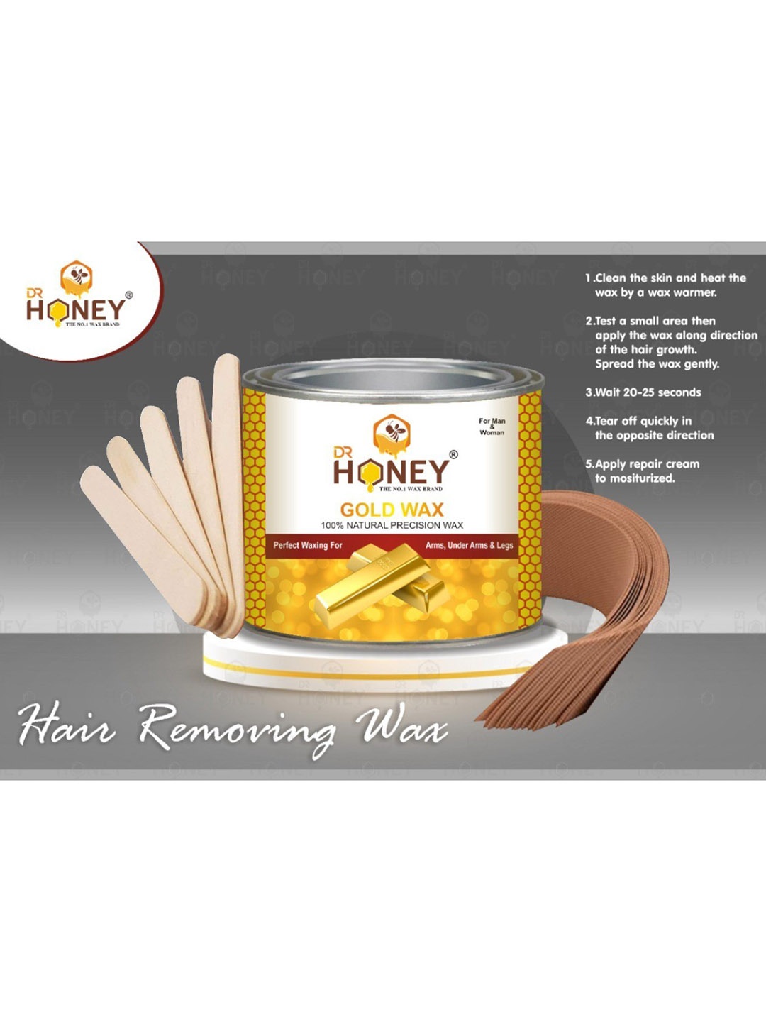 DR HONEY 100% Natural Precision Gold Hot Wax Comes With Strips and Spatula - 600g, White
DR HONEY 100% Natural Precision Gold Hot Wax Comes With Strips and Spatula - 600g, White