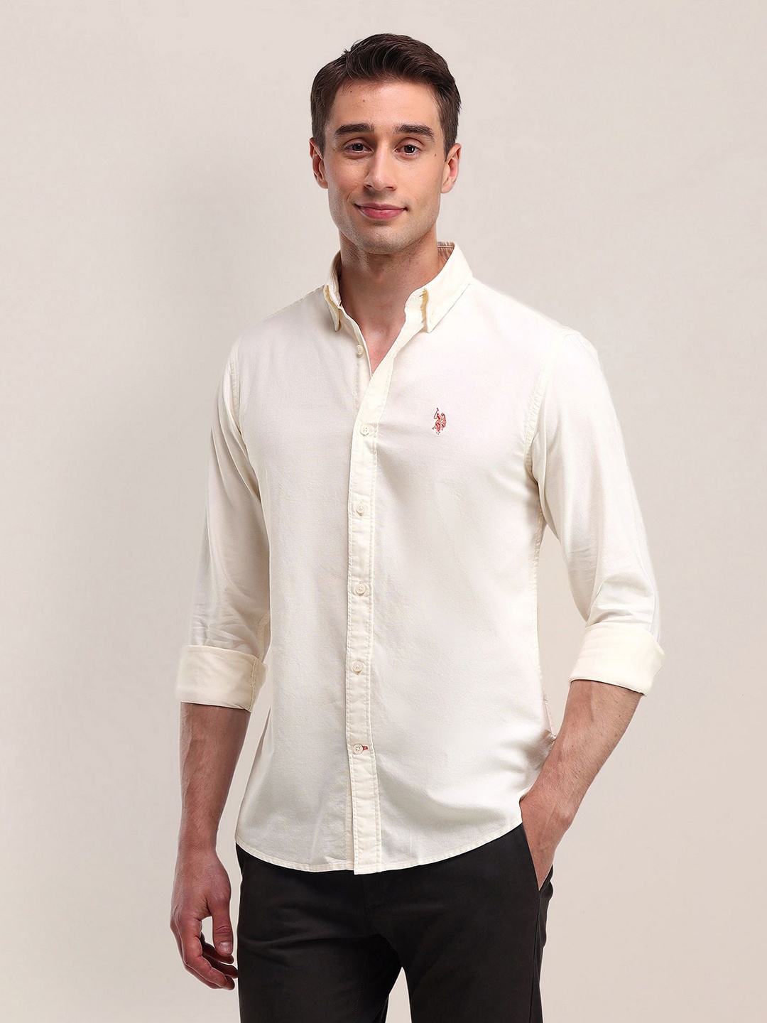 U.S. Polo Assn. Men Modern Button-Down Collar Solid Cotton Slim Fit Casual Shirt, Off white
U.S. Polo Assn. Men Modern Button-Down Collar Solid Cotton Slim Fit Casual Shirt, Off white