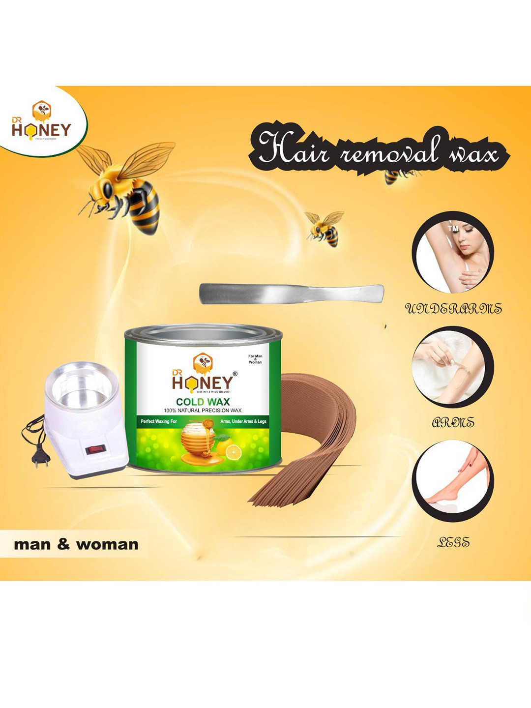 DR HONEY 100% Natural Precision Cold Wax Comes With Strips and Spatula - 600g, White 
DR HONEY 100% Natural Precision Cold Wax Comes With Strips and Spatula - 600g, White