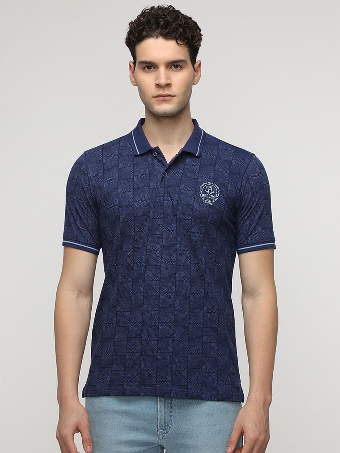Crocodile Men Geometric Printed Polo Collar Pure Cotton Slim Fit T-Shirt, Navy blue
Crocodile Men Geometric Printed Polo Collar Pure Cotton Slim Fit T-Shirt, Navy blue