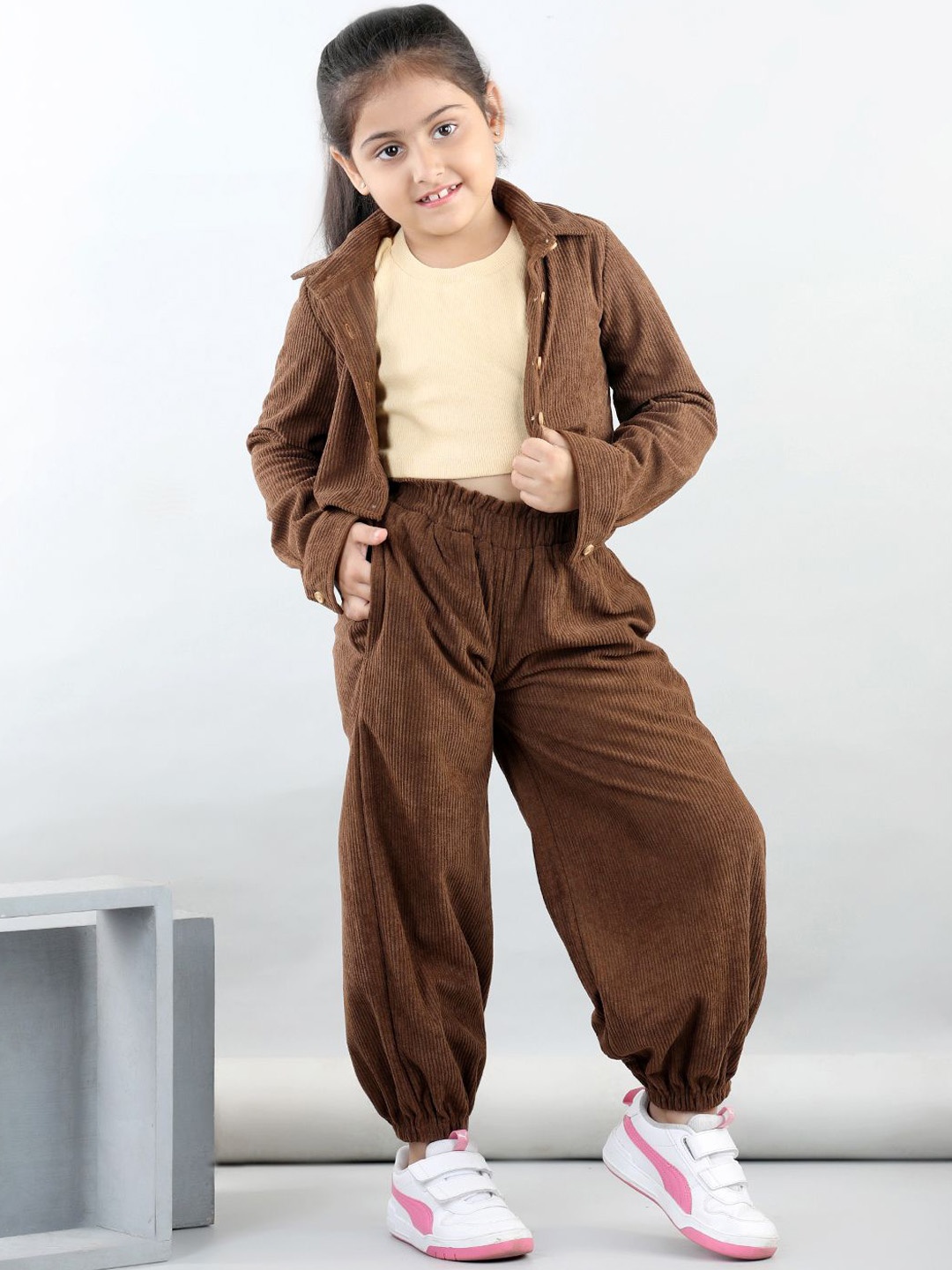 AWW HUNNIE Girls Pure Cotton Top With Corduroy Collar Shirt & Corduroy Joggers, Brown
AWW HUNNIE Girls Pure Cotton Top With Corduroy Collar Shirt & Corduroy Joggers, Brown