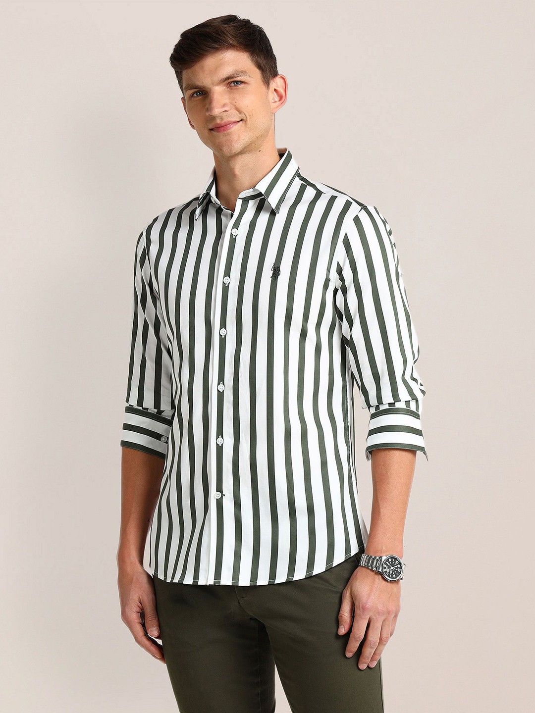 U.S. Polo Assn. Men Modern Spread Collar Striped Cotton Slim Fit Casual Shirt, Green
U.S. Polo Assn. Men Modern Spread Collar Striped Cotton Slim Fit Casual Shirt, Green