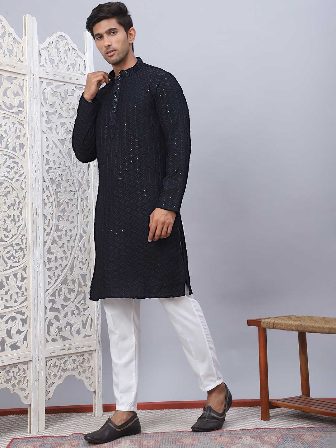 Anouk Black Floral Embroidered Sequinned Mandarin Collar Straight Kurta with Pyjamas
Anouk Black Floral Embroidered Sequinned Mandarin Collar Straight Kurta with Pyjamas