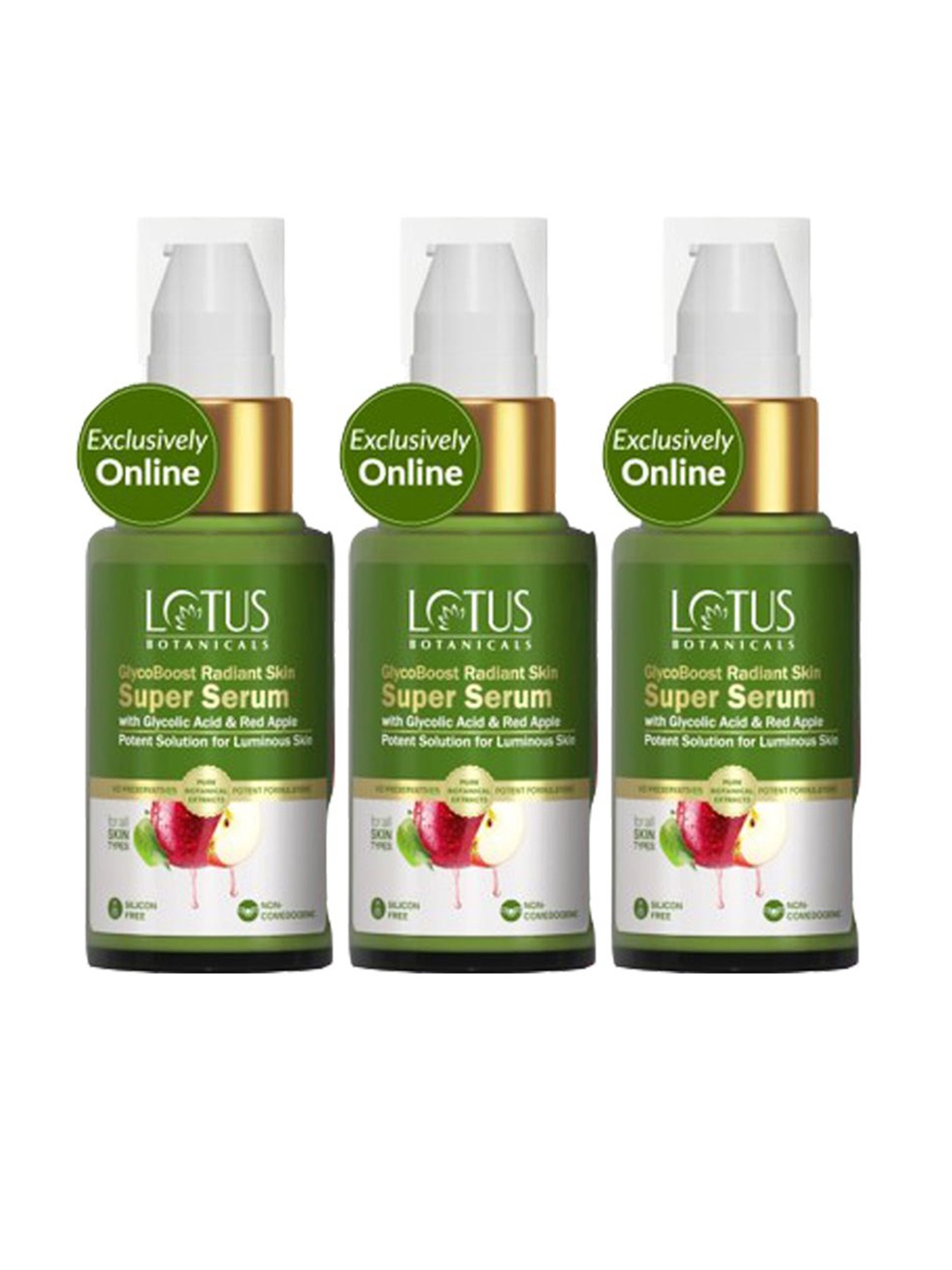 Lotus Botanicals Set Of 3 GlycoBoost Radiant Skin Super Serum With Red Apple - 30 ml Each, Green
Lotus Botanicals Set Of 3 GlycoBoost Radiant Skin Super Serum With Red Apple - 30 ml Each, Green