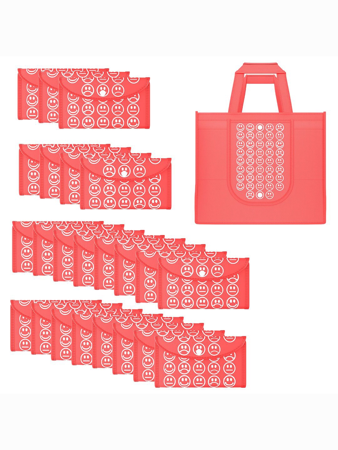 Kuber Industries Set of 24 Smiley Printed Lightweight Foldable & Reusable Shopping Bags, Red
Kuber Industries Set of 24 Smiley Printed Lightweight Foldable & Reusable Shopping Bags, Red