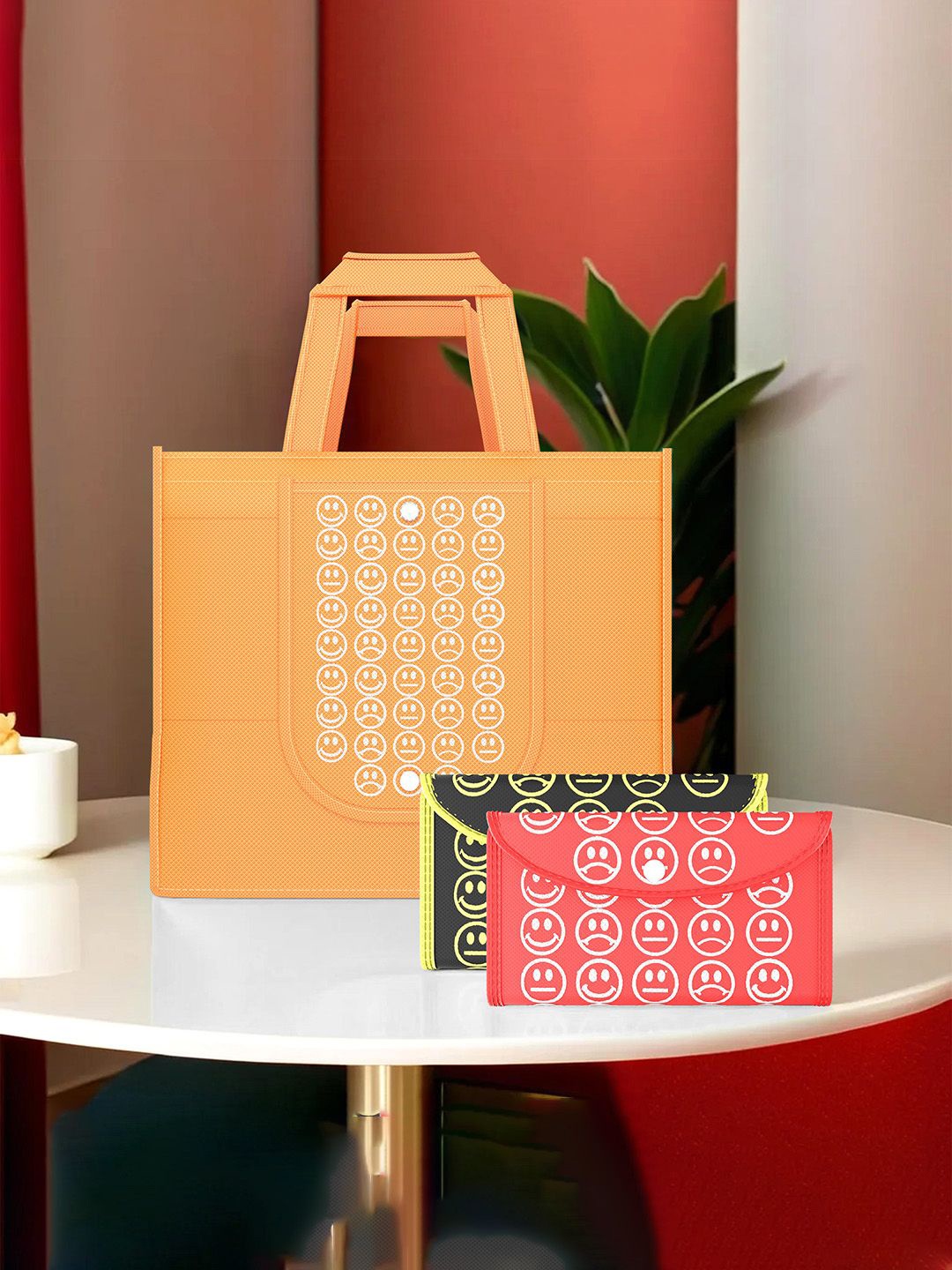 Kuber Industries Set of 3 Smiley Printed Lightweight Foldable & Reusable Shopping Bags, Orange
Kuber Industries Set of 3 Smiley Printed Lightweight Foldable & Reusable Shopping Bags, Orange