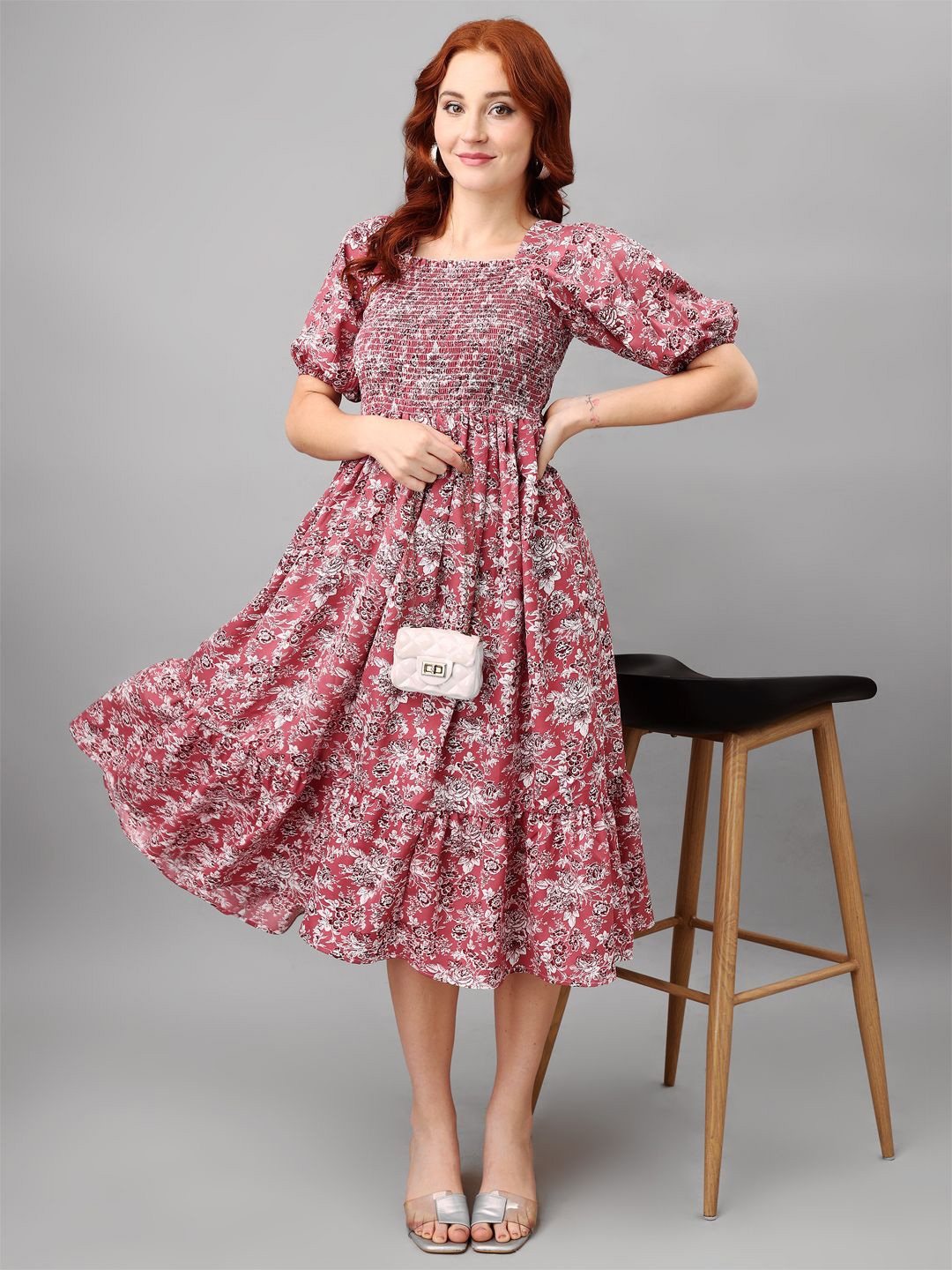 Femvy Floral Print Square Neck Puff Sleeve Gathered or Pleated fit and flare midi dress, Pink
Femvy Floral Print Square Neck Puff Sleeve Gathered or Pleated fit and flare midi dress, Pink