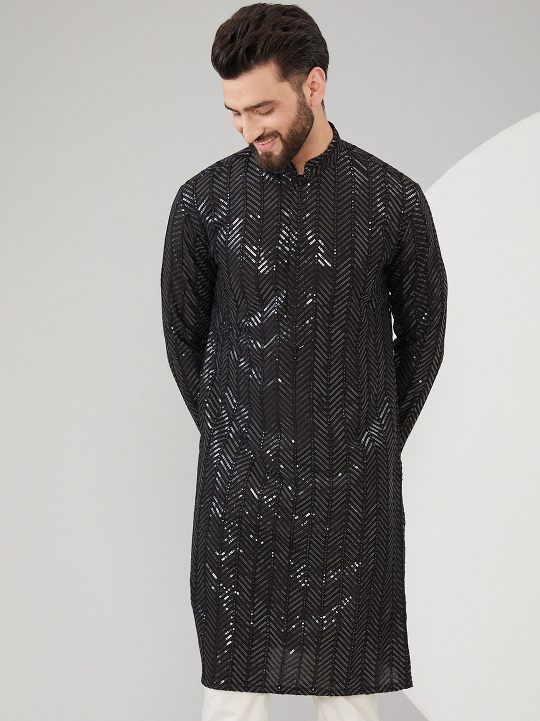 KASBAH CLOTHING NISHCHAIY SAJDEH Geometric Embroidered Sequinned Silk Straight Kurta, Black
KASBAH CLOTHING NISHCHAIY SAJDEH Geometric Embroidered Sequinned Silk Straight Kurta, Black