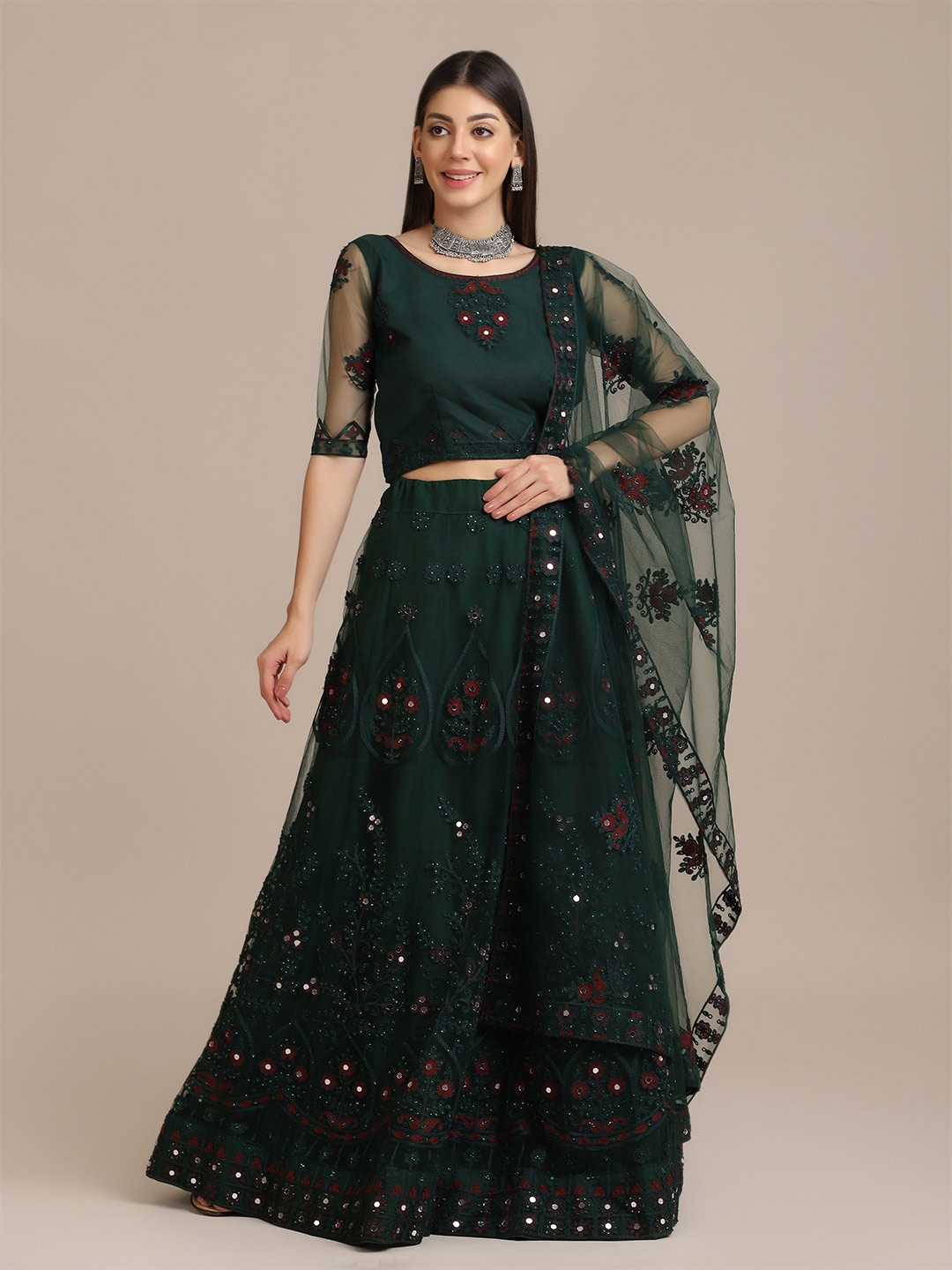 KALINI Embroidered Net Semi Stitched Lehenga & Unstitched Blouse With Dupatta, Green
KALINI Embroidered Net Semi Stitched Lehenga & Unstitched Blouse With Dupatta, Green