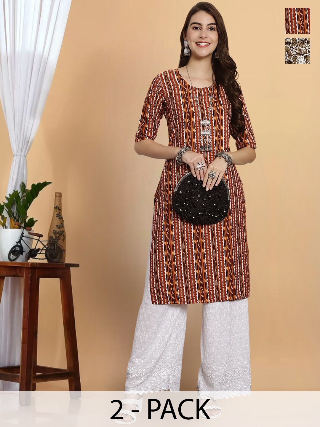 7Threads Pack Of 2 Floral Printed Round Neck Short Sleeves Straight Kurta, Yellow
7Threads Pack Of 2 Floral Printed Round Neck Short Sleeves Straight Kurta, Yellow