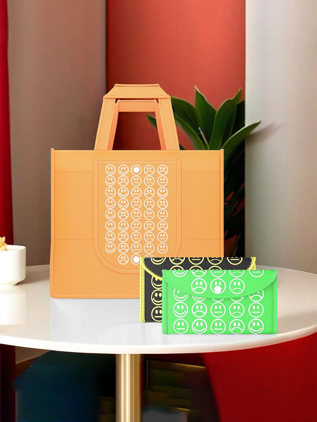 Kuber Industries Set of 3 Smiley Printed Lightweight Foldable & Reusable Shopping Bags, Orange
Kuber Industries Set of 3 Smiley Printed Lightweight Foldable & Reusable Shopping Bags, Orange