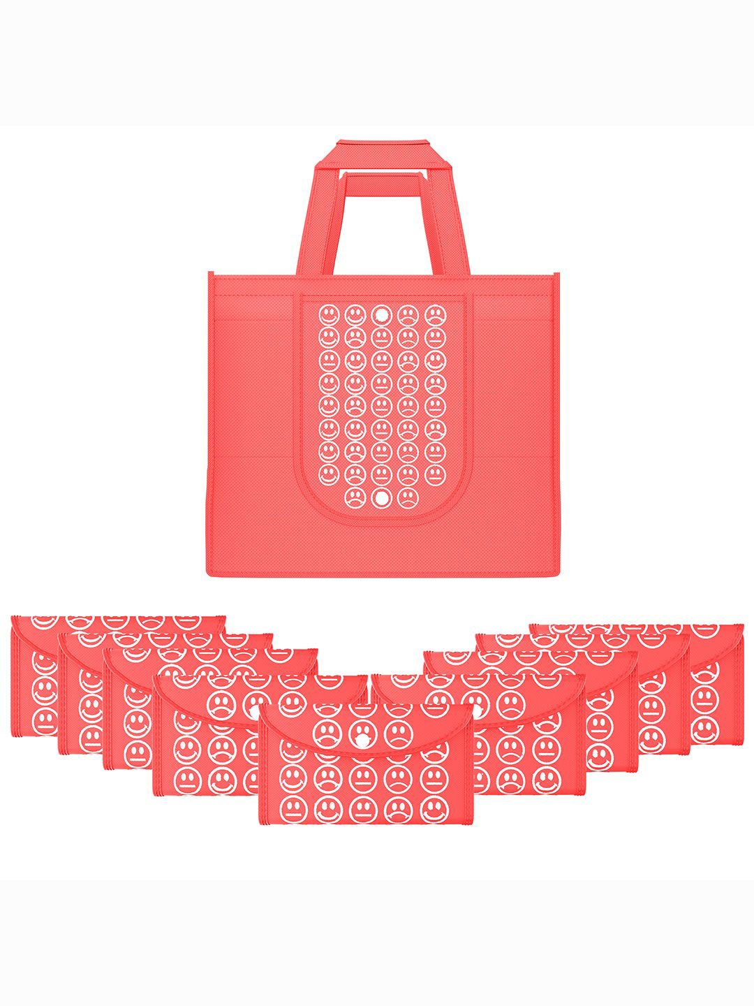 Kuber Industries Set of 10 Smiley Printed Lightweight Foldable & Reusable Shopping Bags, Red
Kuber Industries Set of 10 Smiley Printed Lightweight Foldable & Reusable Shopping Bags, Red