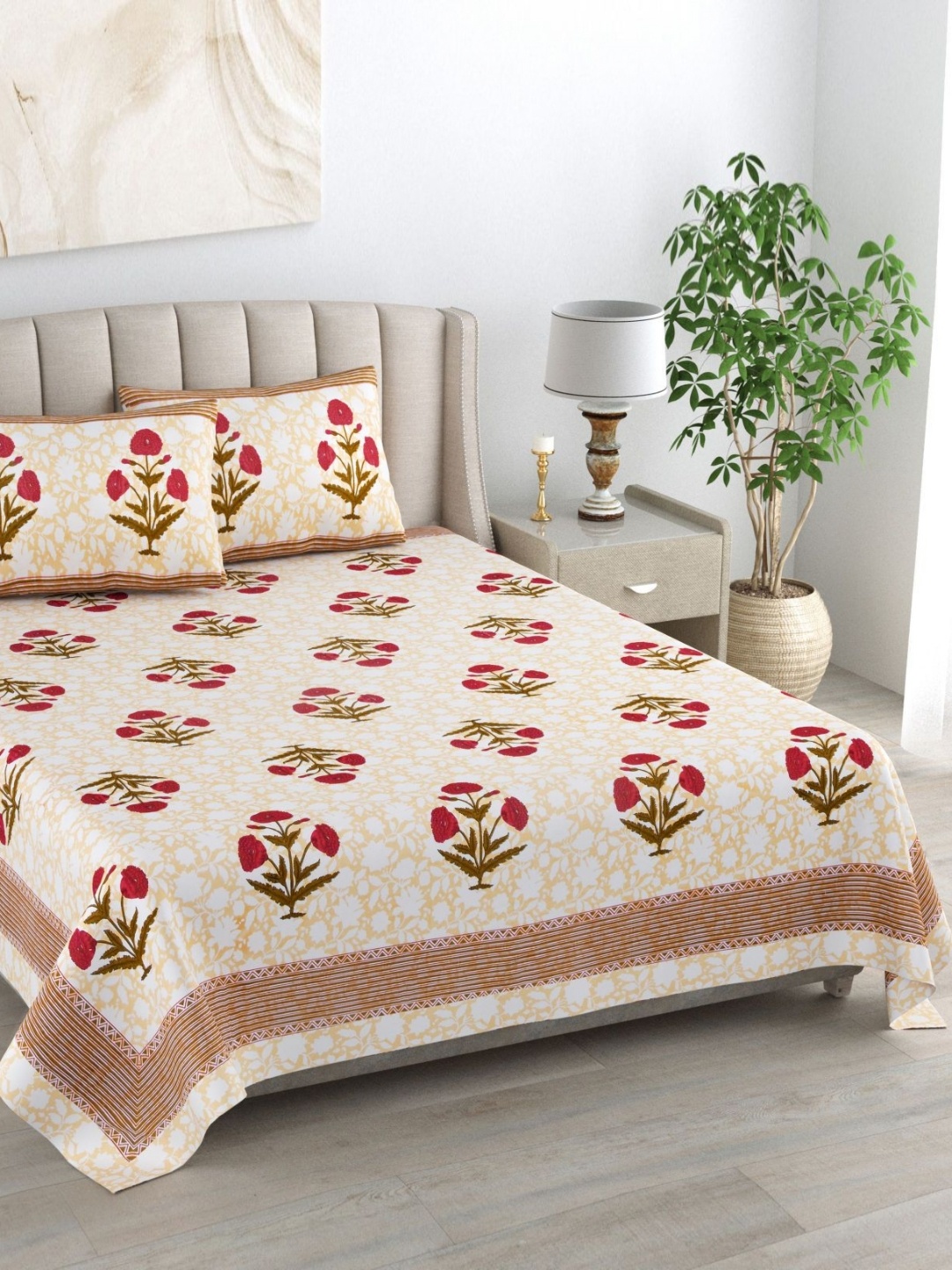 Urban Jaipur Cream-Coloured & Red Ethnic Motifs 250 TC King Bedsheet with 2 Pillow Covers
Urban Jaipur Cream-Coloured & Red Ethnic Motifs 250 TC King Bedsheet with 2 Pillow Covers