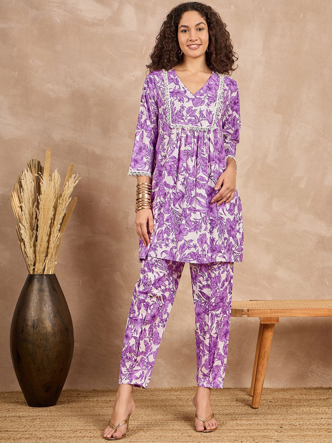 all about you Purple Floral Printed Pleated Lace Pure Cotton A-Line Kurta With Trousers
all about you Purple Floral Printed Pleated Lace Pure Cotton A-Line Kurta With Trousers