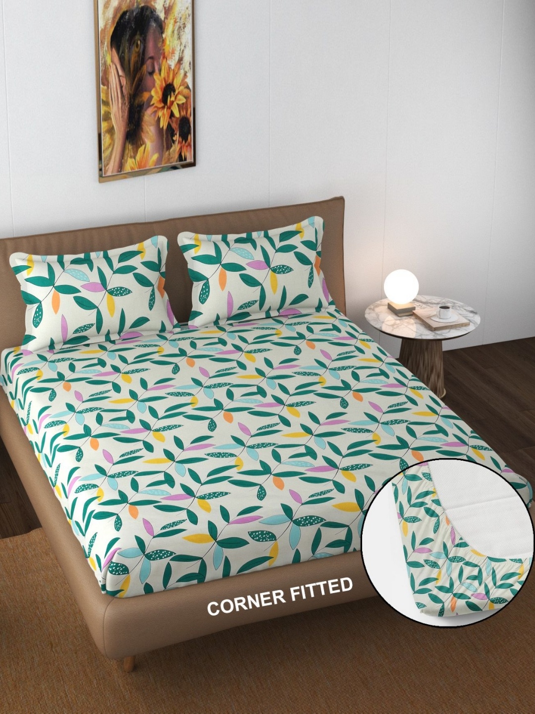 FINE TEX WORLD White & Green Floral 180 TC King Fitted Bedsheet with 2 Pillow Covers
FINE TEX WORLD White & Green Floral 180 TC King Fitted Bedsheet with 2 Pillow Covers