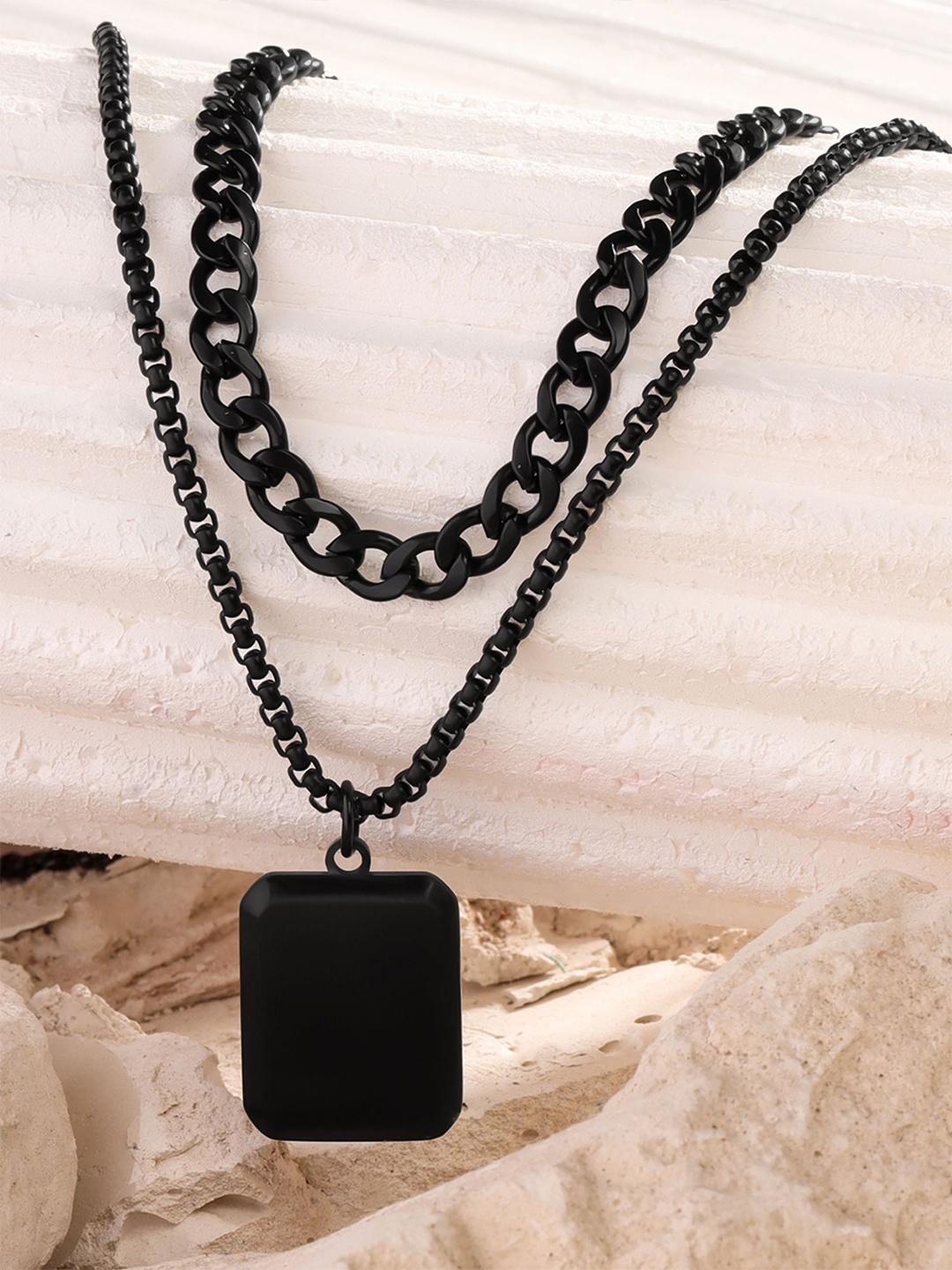 Yellow Chimes Men Rhodium-Plated Stainless Steel Layered Dog Tag Pendants with Chains, Black
Yellow Chimes Men Rhodium-Plated Stainless Steel Layered Dog Tag Pendants with Chains, Black