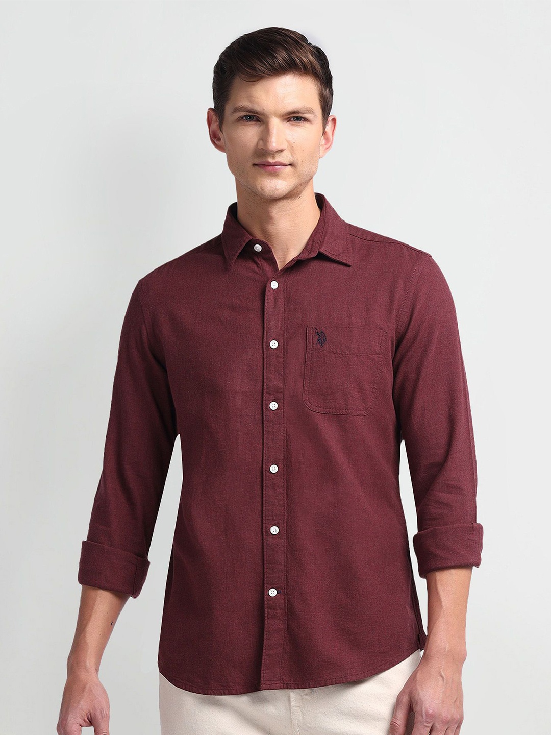 U.S. Polo Assn. Denim Co. Men Comfort Cutaway Collar Solid Cotton Slim Fit Casual Shirt, Purple
U.S. Polo Assn. Denim Co. Men Comfort Cutaway Collar Solid Cotton Slim Fit Casual Shirt, Purple