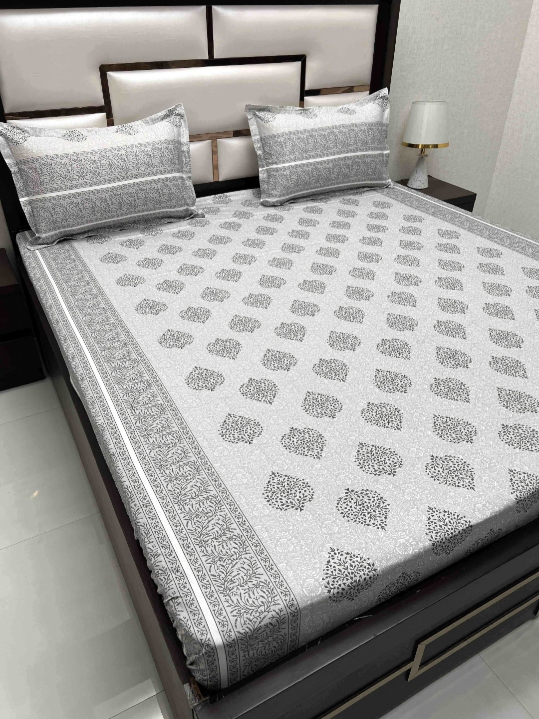 Pure Decor Royal Passion Grey & White Ethnic 380 TC Queen Bedsheet With 2 Pillow Covers
Pure Decor Royal Passion Grey & White Ethnic 380 TC Queen Bedsheet With 2 Pillow Covers