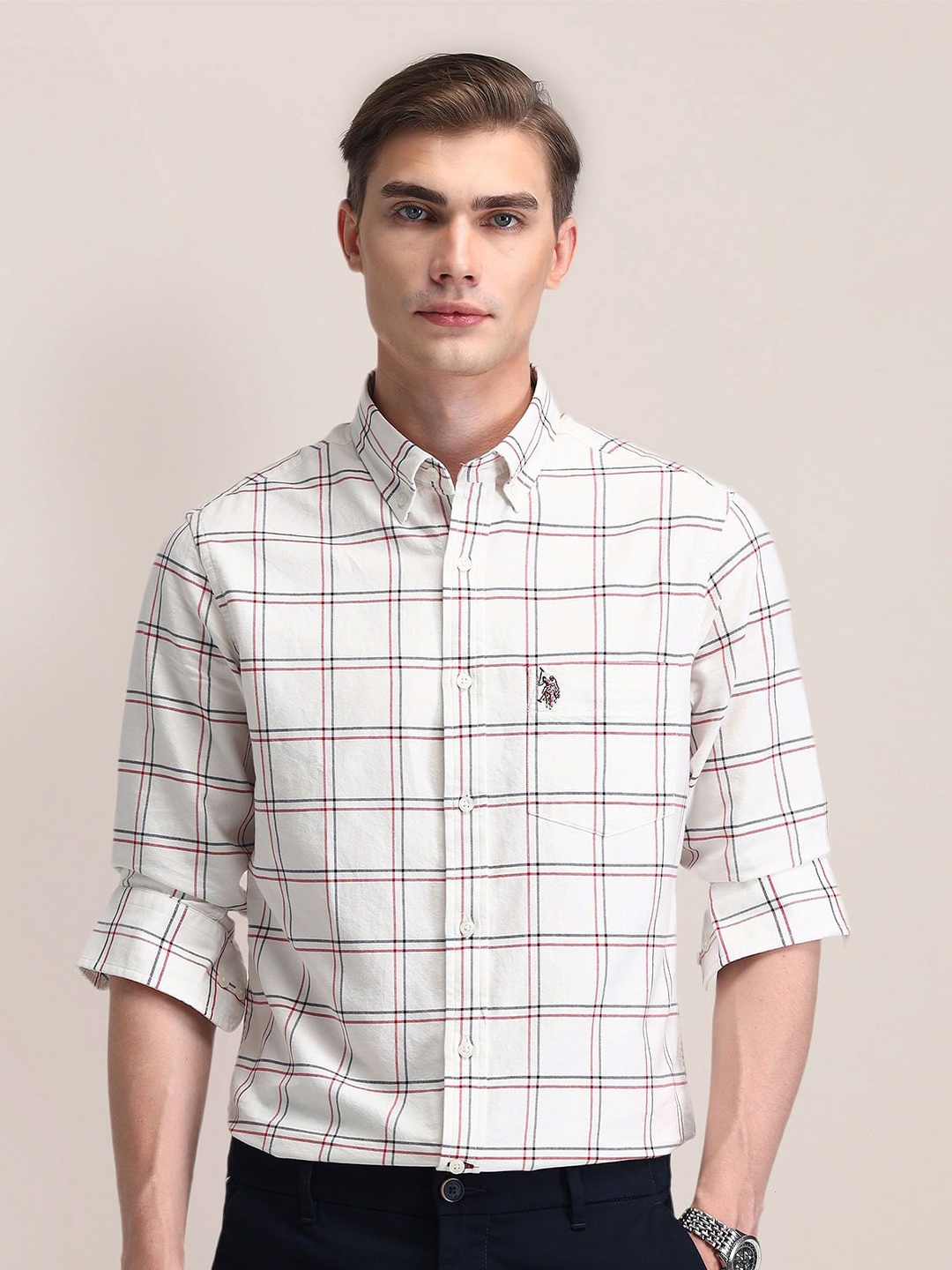 U.S. Polo Assn. Men Classic Button-Down Collar Windowpane Checked Cotton Casual Shirt, White
U.S. Polo Assn. Men Classic Button-Down Collar Windowpane Checked Cotton Casual Shirt, White