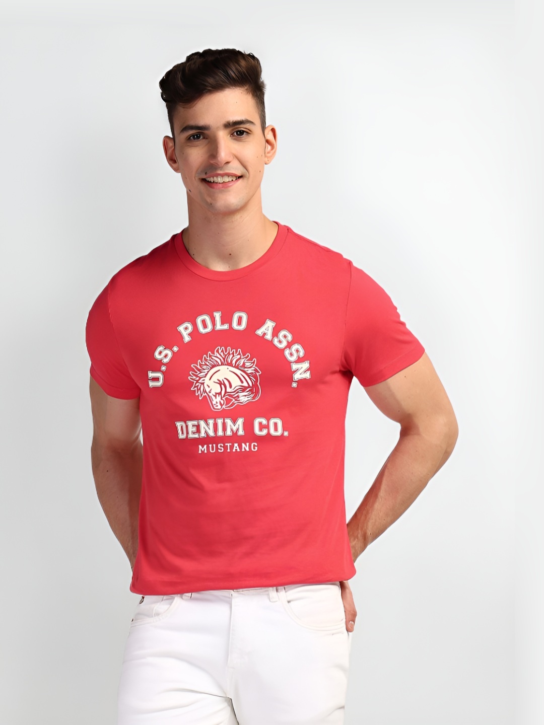 U.S. Polo Assn. Denim Co. Men Typography Printed Round Neck Cotton Slim Fit T-Shirt, Pink
U.S. Polo Assn. Denim Co. Men Typography Printed Round Neck Cotton Slim Fit T-Shirt, Pink
