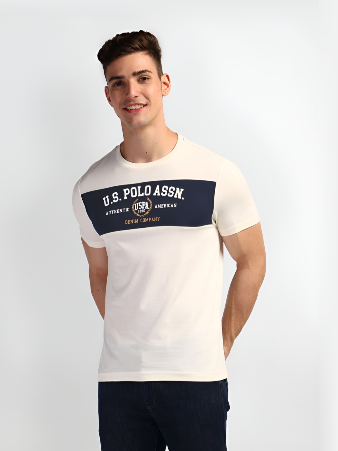 U.S. Polo Assn. Denim Co. Men Typography Printed Round Neck Cotton Slim Fit T-Shirt, White
U.S. Polo Assn. Denim Co. Men Typography Printed Round Neck Cotton Slim Fit T-Shirt, White