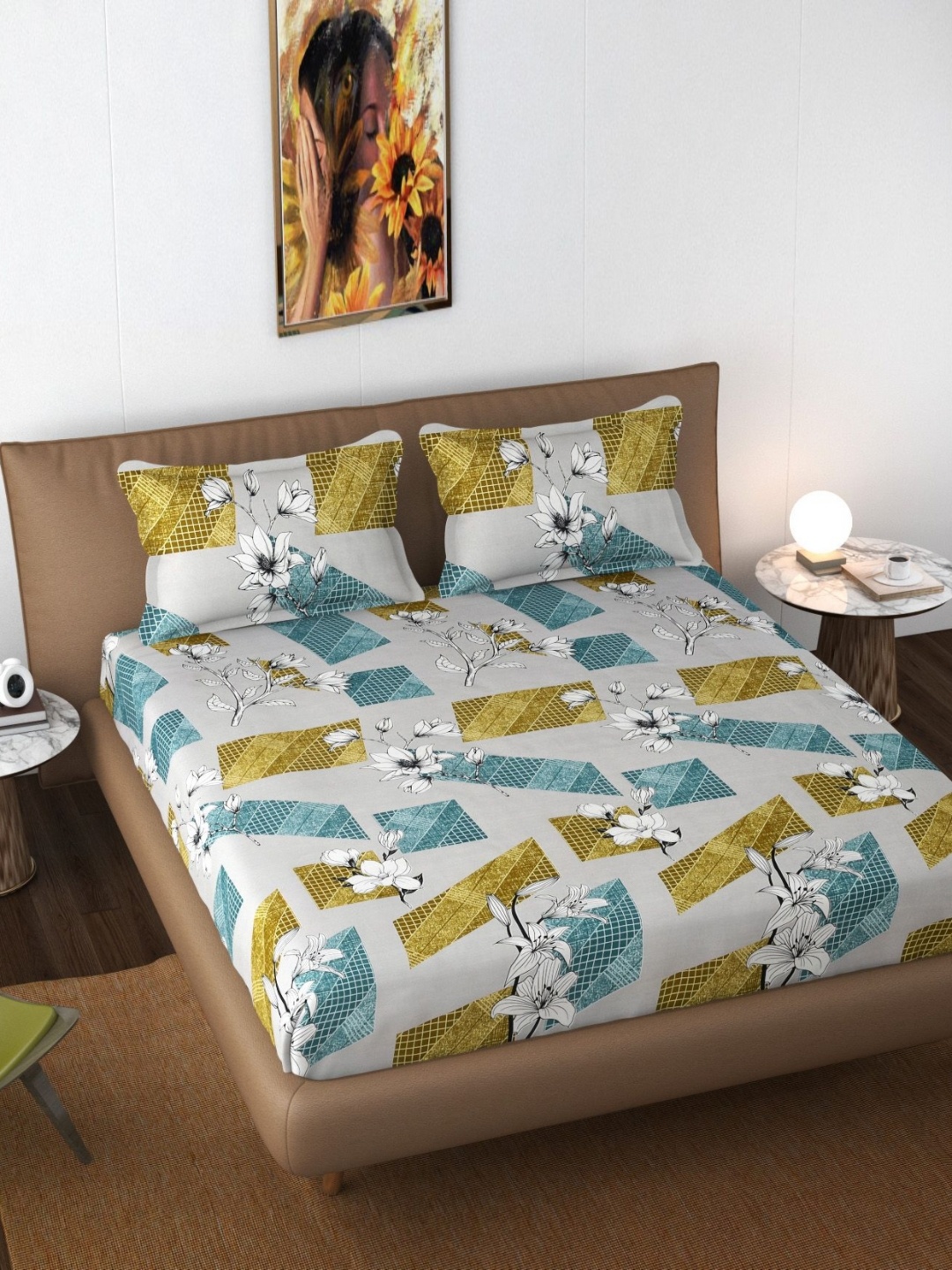 FINE TEX WORLD Silver-Toned Abstract 180 TC Fitted King Bedsheet With 2 Pillow Covers
FINE TEX WORLD Silver-Toned Abstract 180 TC Fitted King Bedsheet With 2 Pillow Covers