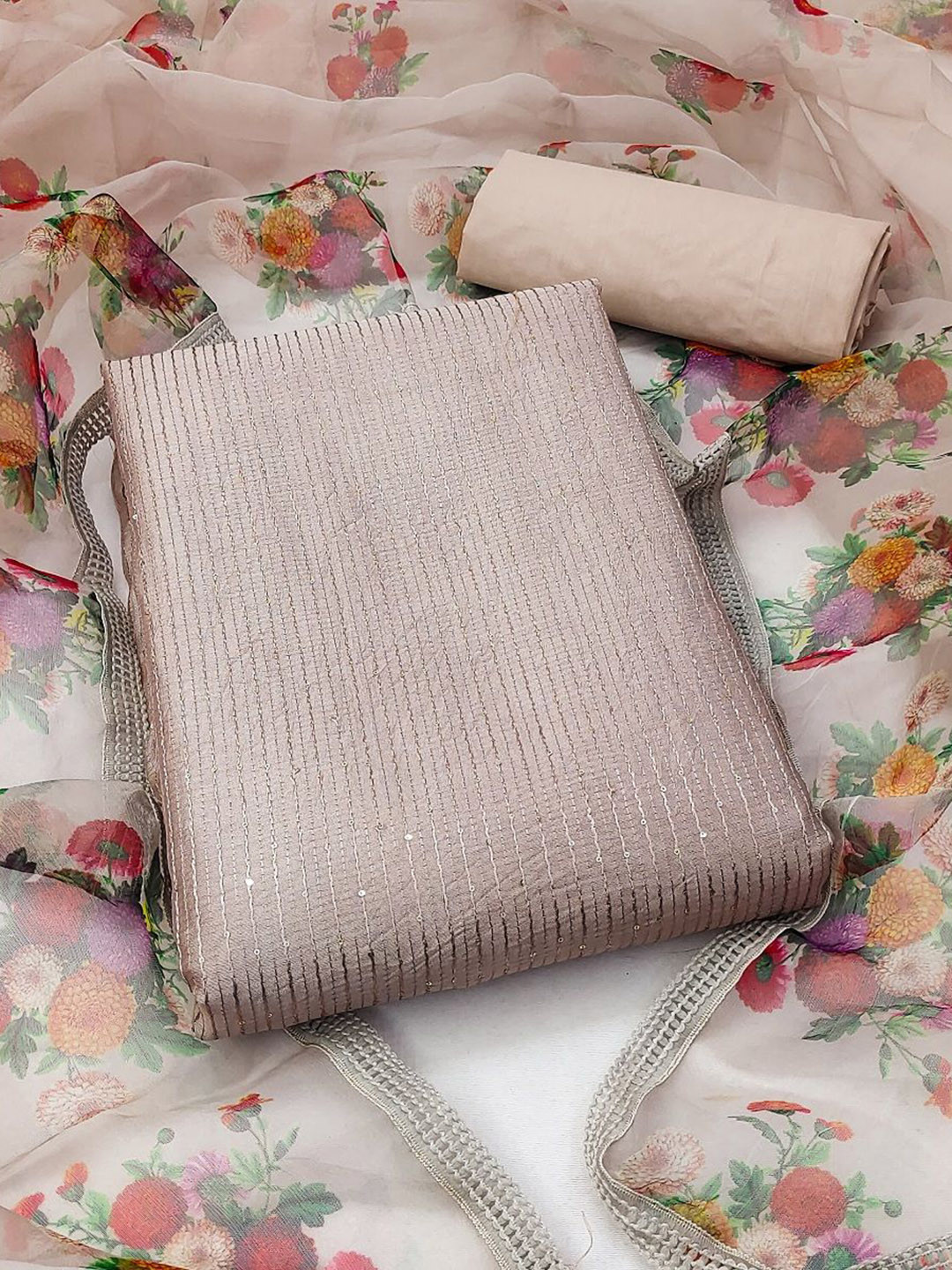 LADY SHOPI Striped Embroidered Sequinned Unstitched Dress Material, Beige
LADY SHOPI Striped Embroidered Sequinned Unstitched Dress Material, Beige