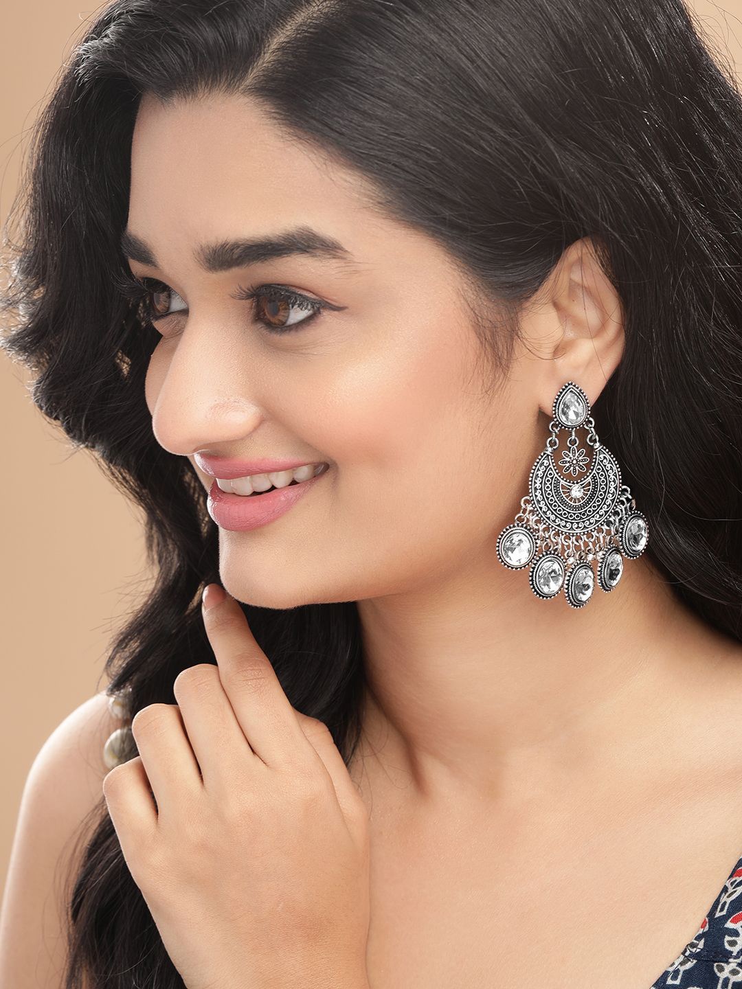 Rubans Oxidized Silver-Plated White AD Stone Studded Chandelier Earrings in Silver Tone
Rubans Oxidized Silver-Plated White AD Stone Studded Chandelier Earrings in Silver Tone