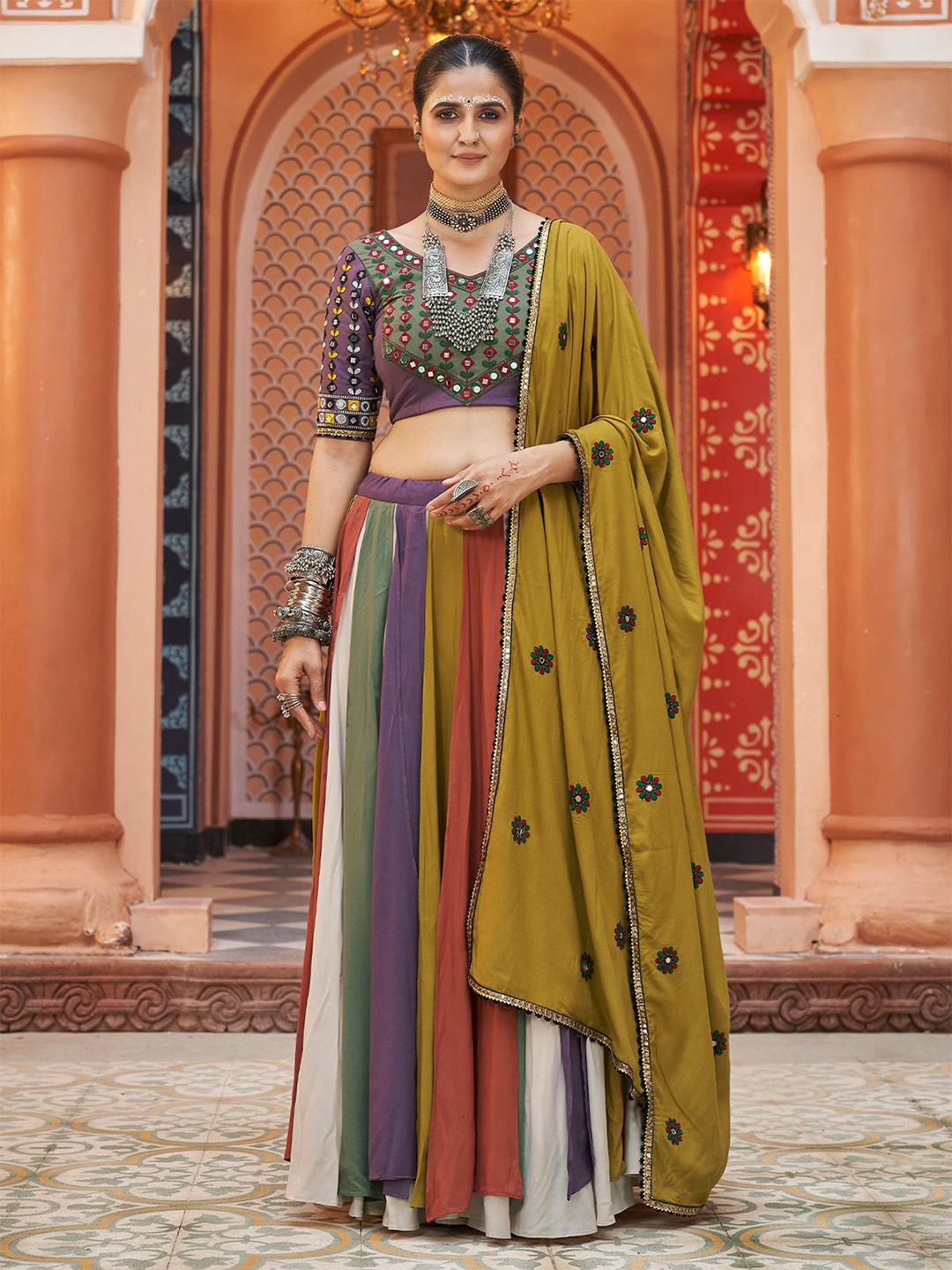 ODETTE Embroidered Mirror Work Semi-Stitched Lehenga & Ready to Wear Blouse With Dupatta, Grey
ODETTE Embroidered Mirror Work Semi-Stitched Lehenga & Ready to Wear Blouse With Dupatta, Grey