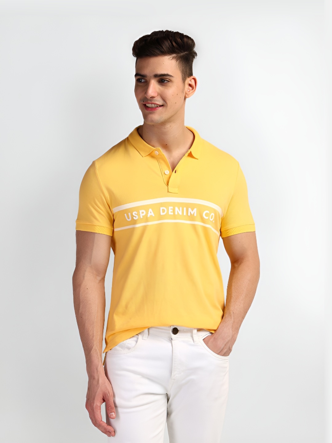 U.S. Polo Assn. Denim Co. Men Typography Printed Polo Collar Cotton Slim Fit T-Shirt, Yellow
U.S. Polo Assn. Denim Co. Men Typography Printed Polo Collar Cotton Slim Fit T-Shirt, Yellow