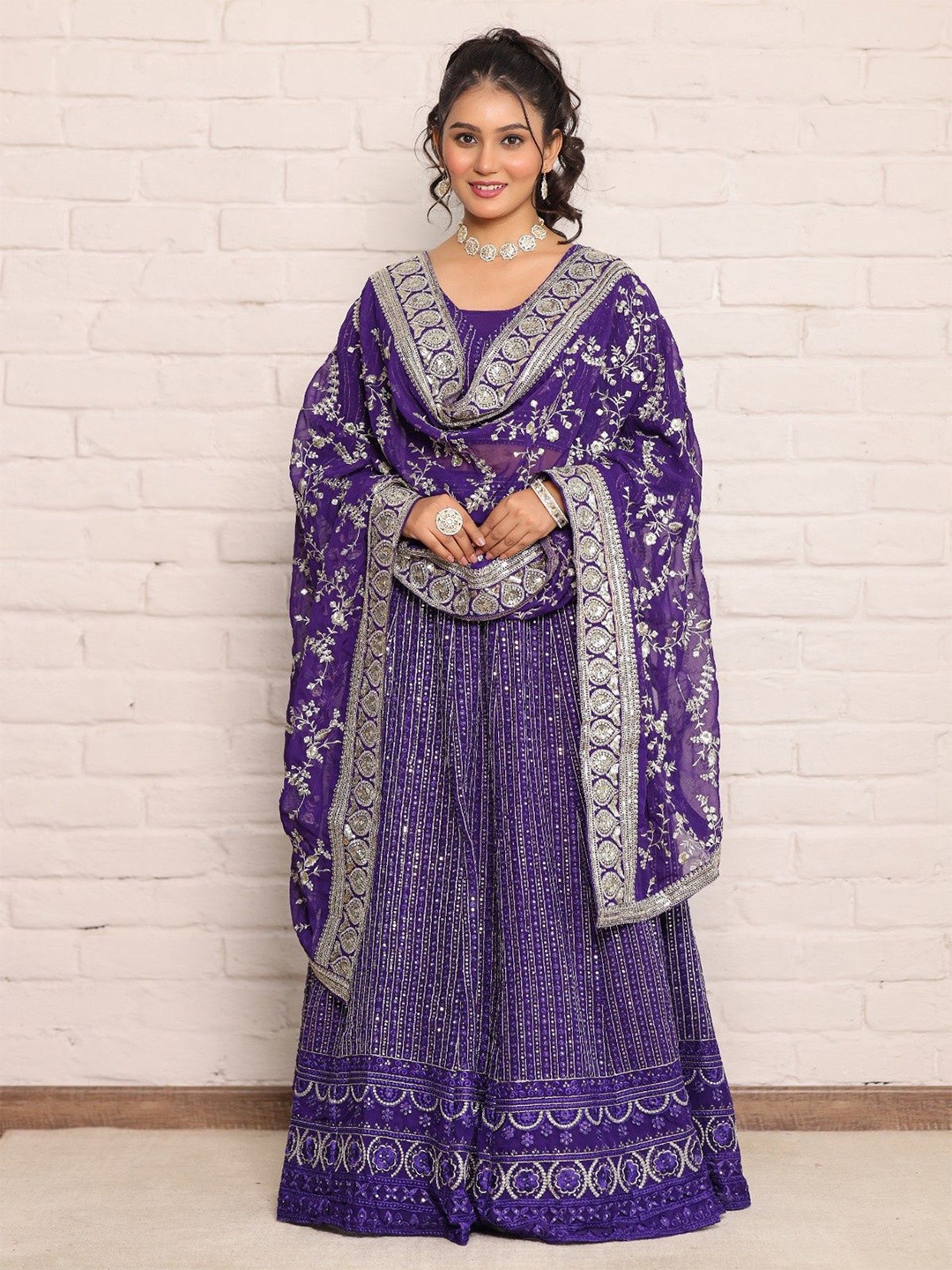 Futra Gabha Embroidered Sequinned Ready to Wear Lehenga & Blouse With Dupatta, Purple
Futra Gabha Embroidered Sequinned Ready to Wear Lehenga & Blouse With Dupatta, Purple