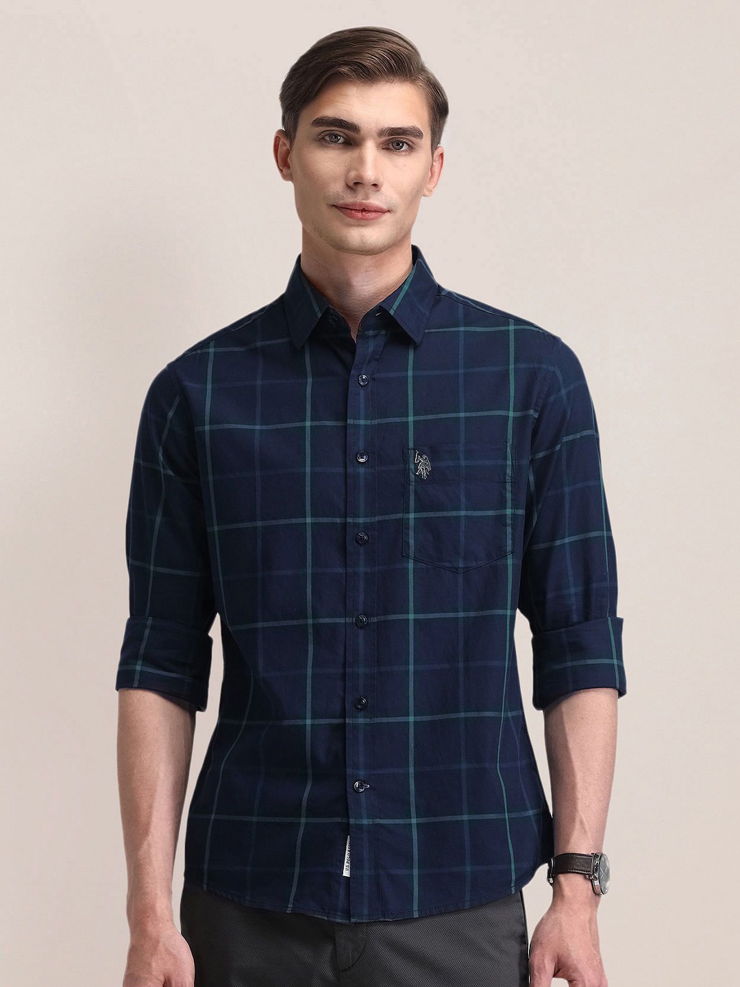 U.S. Polo Assn. Men Classic Spread Collar Windowpane Checked Cotton Formal Shirt, Blue
U.S. Polo Assn. Men Classic Spread Collar Windowpane Checked Cotton Formal Shirt, Blue