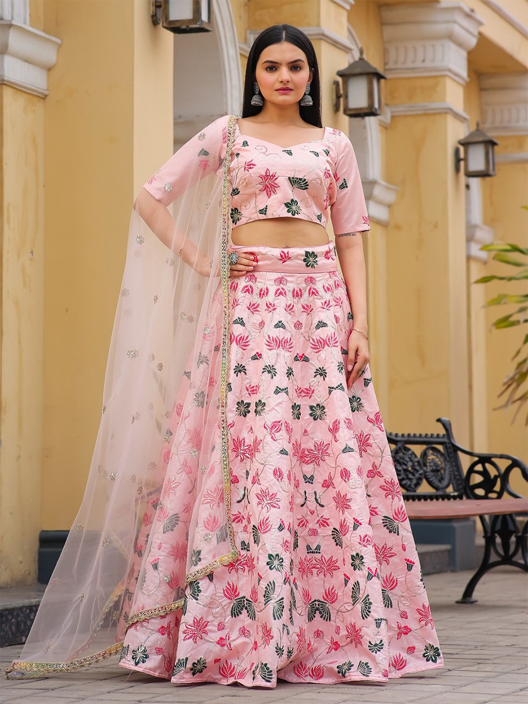 ODETTE Embroidered Thread Work Silk Semi-Stitched Lehenga & Unstitched Blouse With Dupatta, Pink
ODETTE Embroidered Thread Work Silk Semi-Stitched Lehenga & Unstitched Blouse With Dupatta, Pink