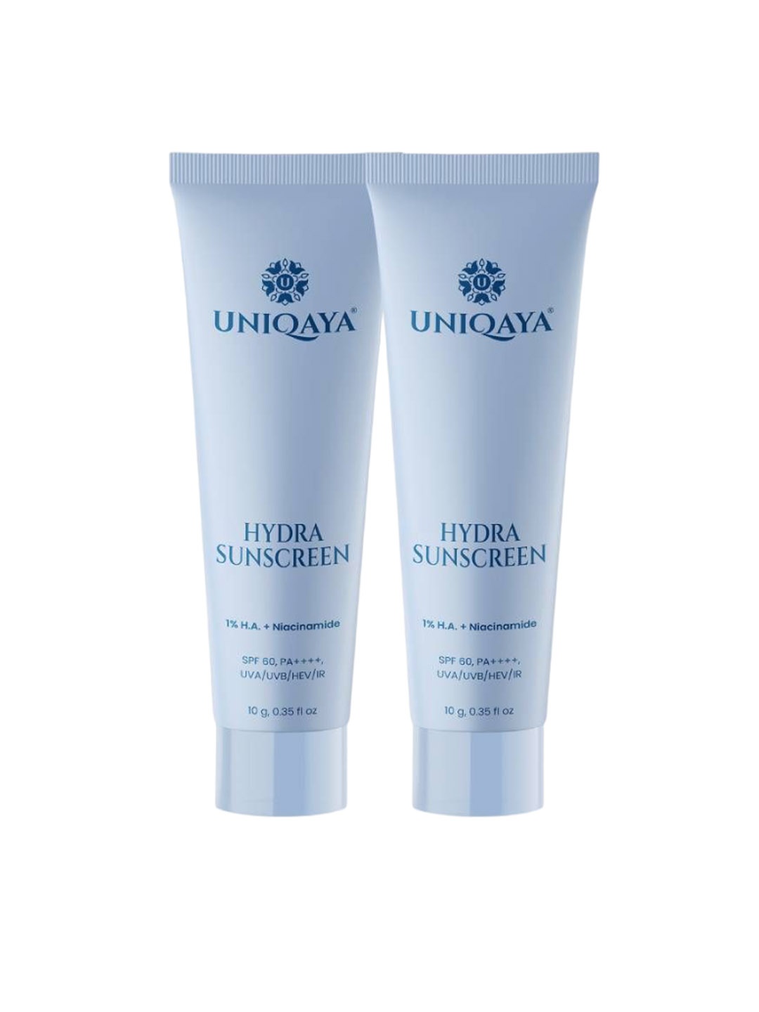 UNIQAYA Set Of 2 Hydra Sunscreen SPF 60 PA++++ With 1% H.A + Niacinamide - 10g Each, Blue
UNIQAYA Set Of 2 Hydra Sunscreen SPF 60 PA++++ With 1% H.A + Niacinamide - 10g Each, Blue