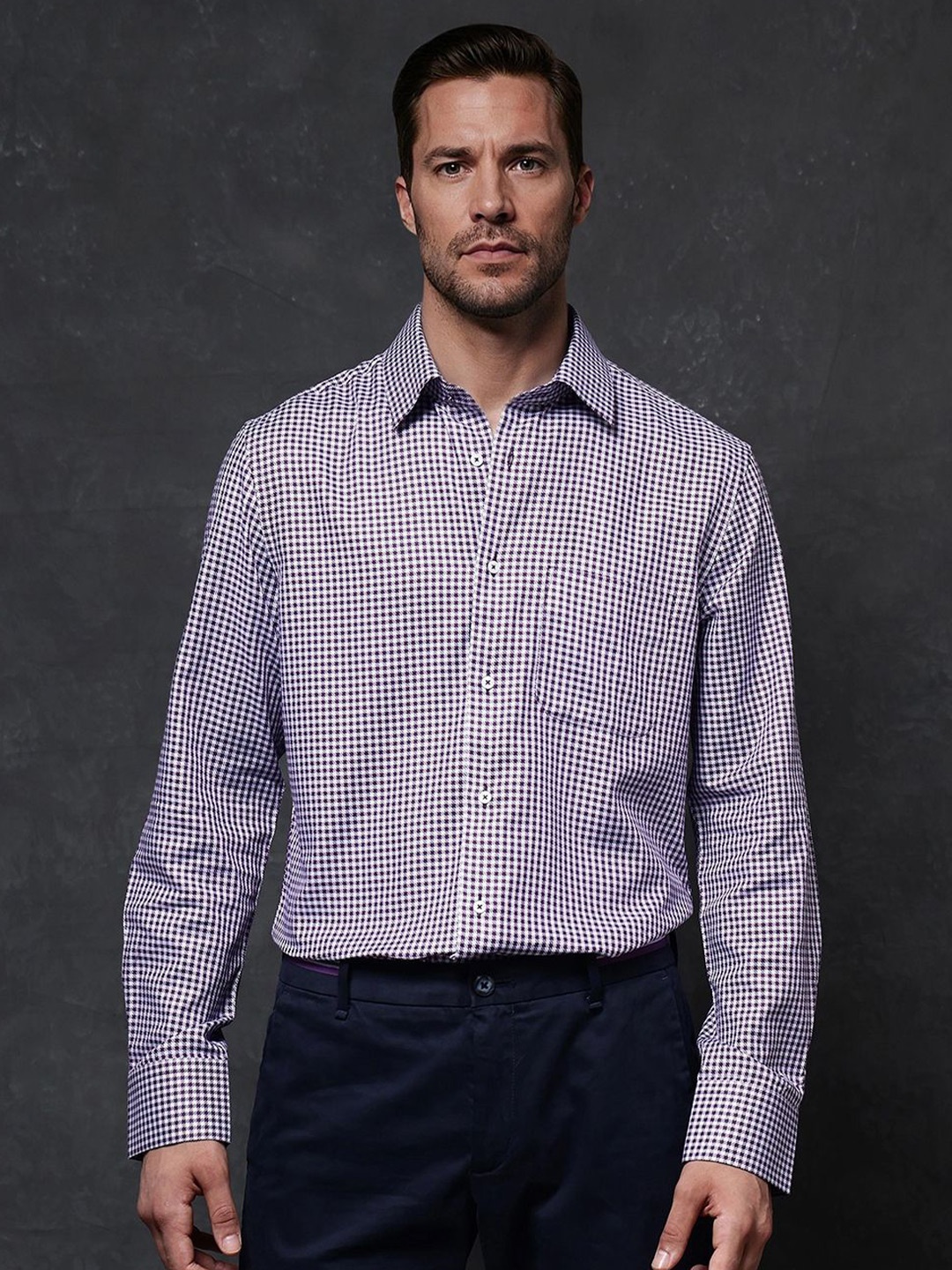 RARE RABBIT Men Comfort Spread Collar Micro Checked Cotton Casual Shirt, Purple
RARE RABBIT Men Comfort Spread Collar Micro Checked Cotton Casual Shirt, Purple