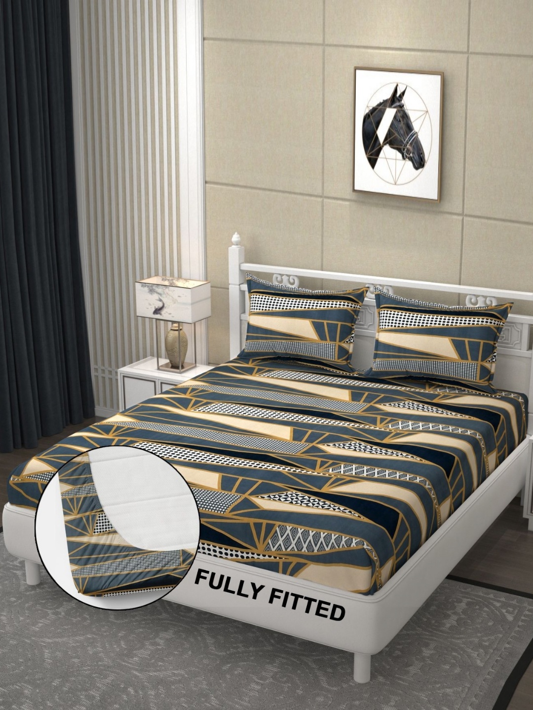 FINE TEX WORLD Grey & Black Geometric 180 TC Fitted King Bedsheet With 2 Pillow Covers
FINE TEX WORLD Grey & Black Geometric 180 TC Fitted King Bedsheet With 2 Pillow Covers