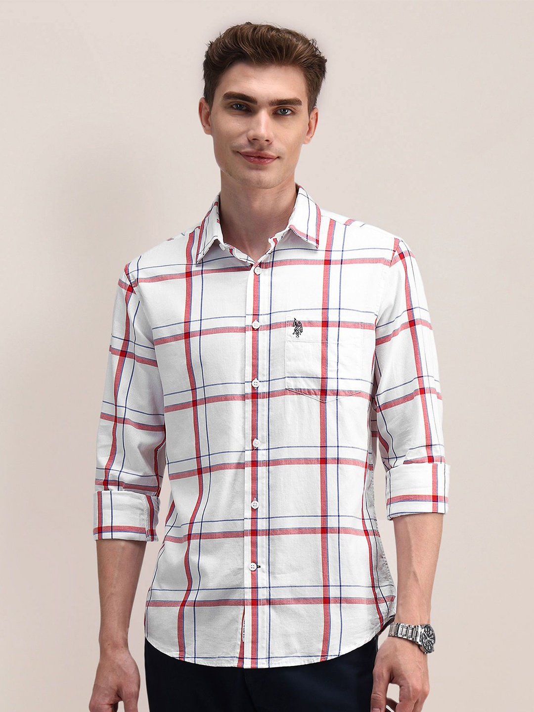 U.S. Polo Assn. Men Classic Cutaway Collar Tartan Checked Cotton Casual Shirt, White
U.S. Polo Assn. Men Classic Cutaway Collar Tartan Checked Cotton Casual Shirt, White