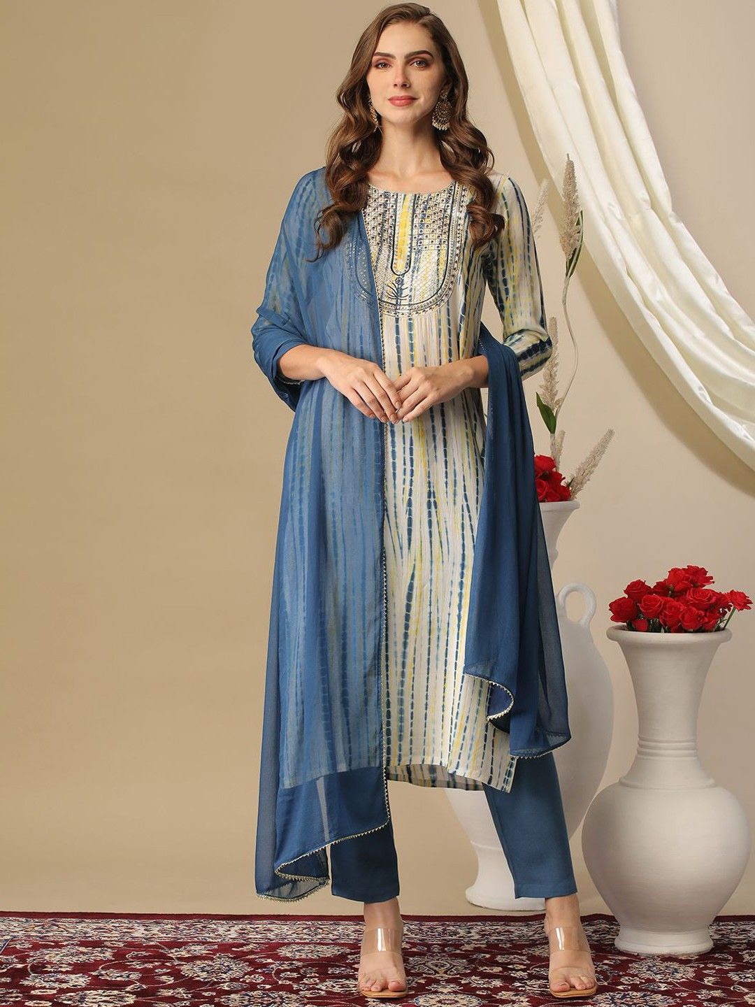 GoSriKi Abstract Printed Thread Work Straight Kurta with Trousers & Dupatta, Beige
GoSriKi Abstract Printed Thread Work Straight Kurta with Trousers & Dupatta, Beige