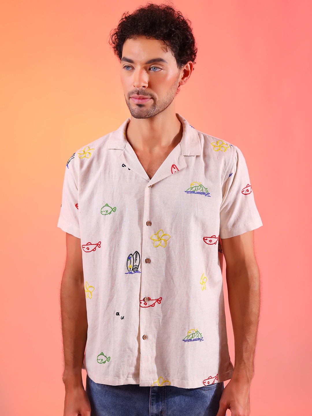DALCHINII Men Conversational Embroidered Cuban Collar Cotton Relaxed Casual Shirt, Off white
DALCHINII Men Conversational Embroidered Cuban Collar Cotton Relaxed Casual Shirt, Off white