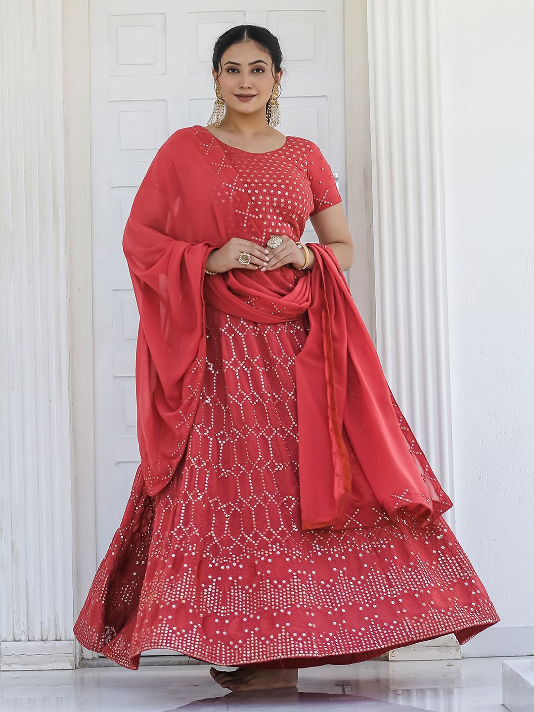 ODETTE Embroidered Thread Work Ready to Wear Lehenga & Unstitched Blouse With Dupatta, Red
ODETTE Embroidered Thread Work Ready to Wear Lehenga & Unstitched Blouse With Dupatta, Red