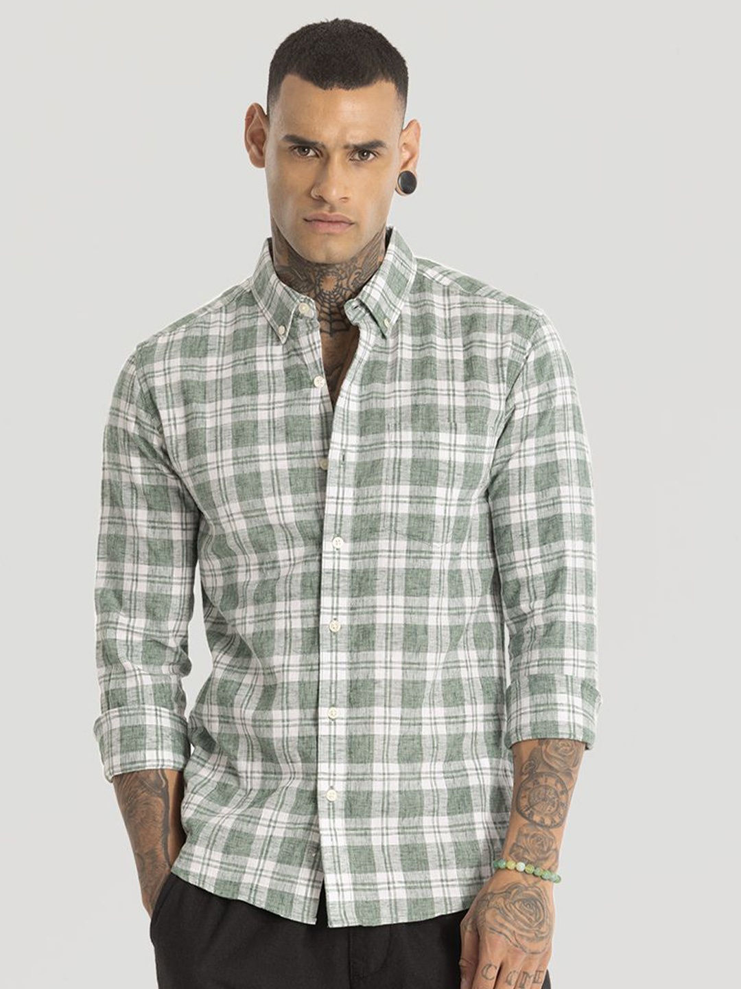 Snitch Men Smart Button-Down Collar Tartan Checked Linen Slim Fit Casual Shirt, Green
Snitch Men Smart Button-Down Collar Tartan Checked Linen Slim Fit Casual Shirt, Green