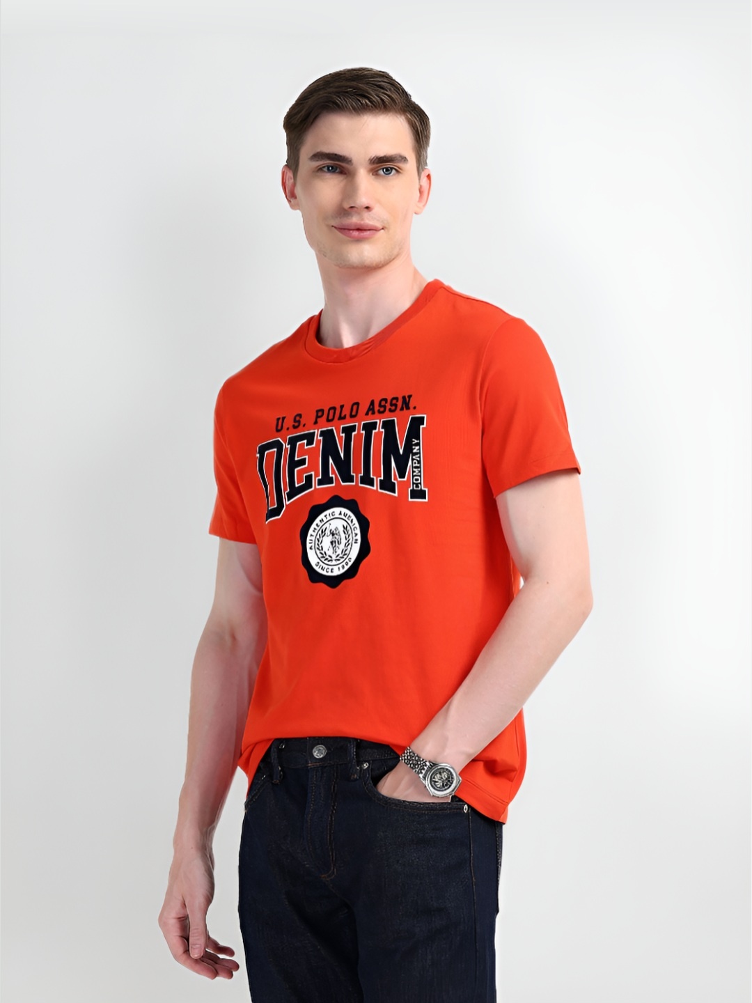U.S. Polo Assn. Denim Co. Men Typography Printed Round Neck Cotton Slim Fit T-Shirt, Orange
U.S. Polo Assn. Denim Co. Men Typography Printed Round Neck Cotton Slim Fit T-Shirt, Orange