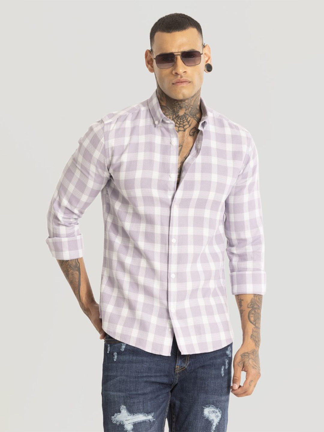 Snitch Men Smart Button-Down Collar Gingham Checked Cotton Slim Fit Casual Shirt, Lavender
Snitch Men Smart Button-Down Collar Gingham Checked Cotton Slim Fit Casual Shirt, Lavender