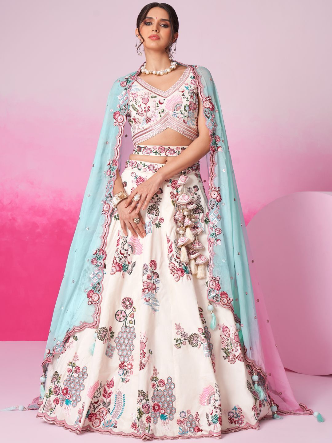 panchhi Embroidered Sequinned Silk Semi-Stitched Lehenga & Unstitched Blouse With Dupatta, Cream
panchhi Embroidered Sequinned Silk Semi-Stitched Lehenga & Unstitched Blouse With Dupatta, Cream