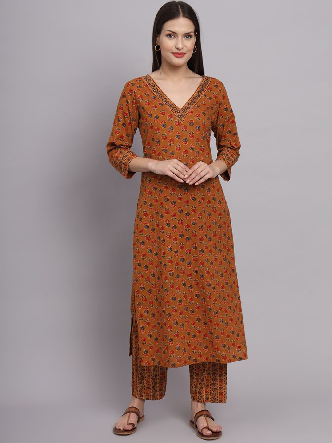 KALINI Floral Printed Regular Sequinned Pure Cotton Straight Kurta With Trousers, Mustard
KALINI Floral Printed Regular Sequinned Pure Cotton Straight Kurta With Trousers, Mustard