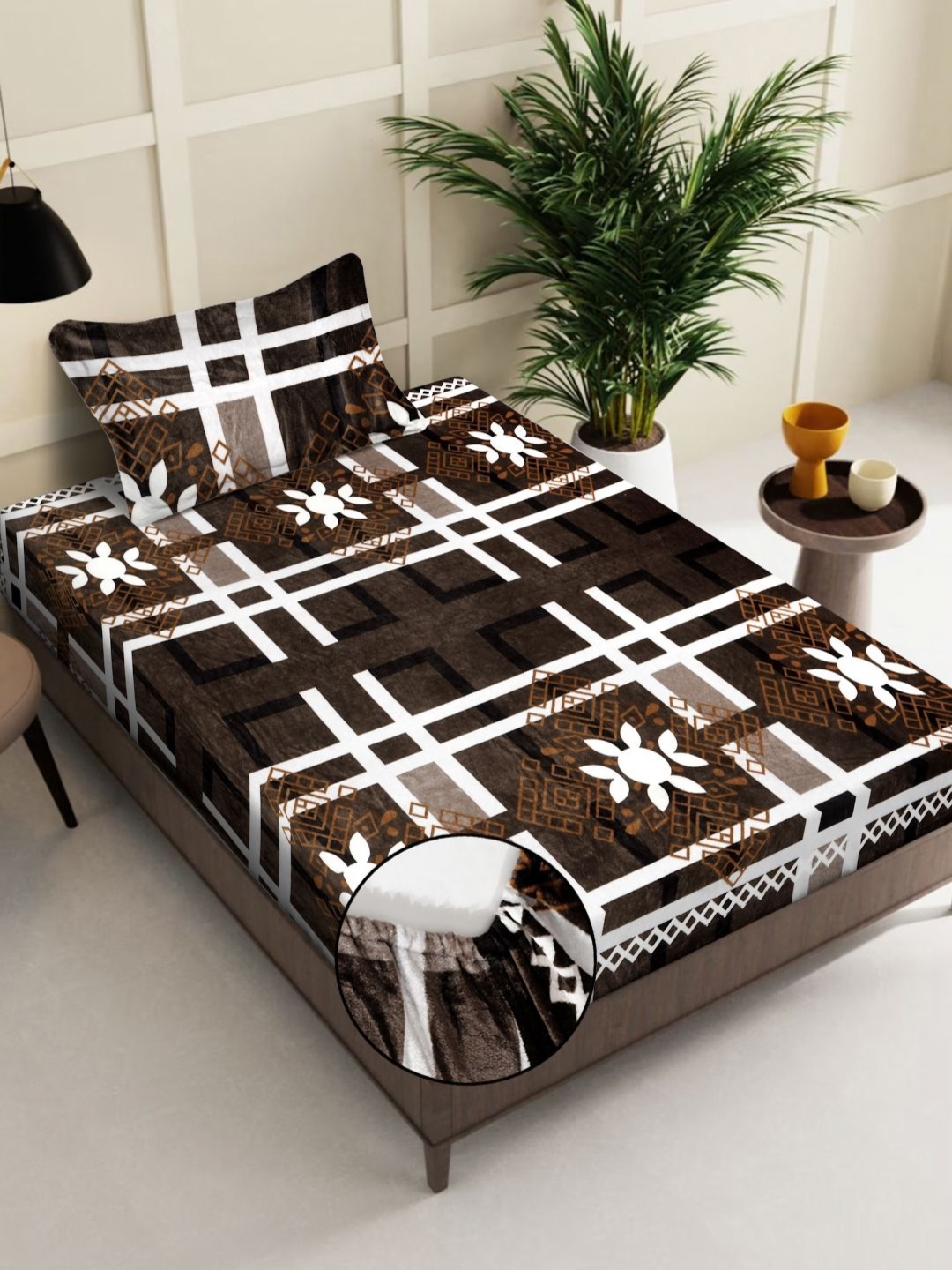 KLOTTHE Brown & White Floral Printed 300 TC Woolen Fitted Single Bed Sheet & Pillow Cover
KLOTTHE Brown & White Floral Printed 300 TC Woolen Fitted Single Bed Sheet & Pillow Cover