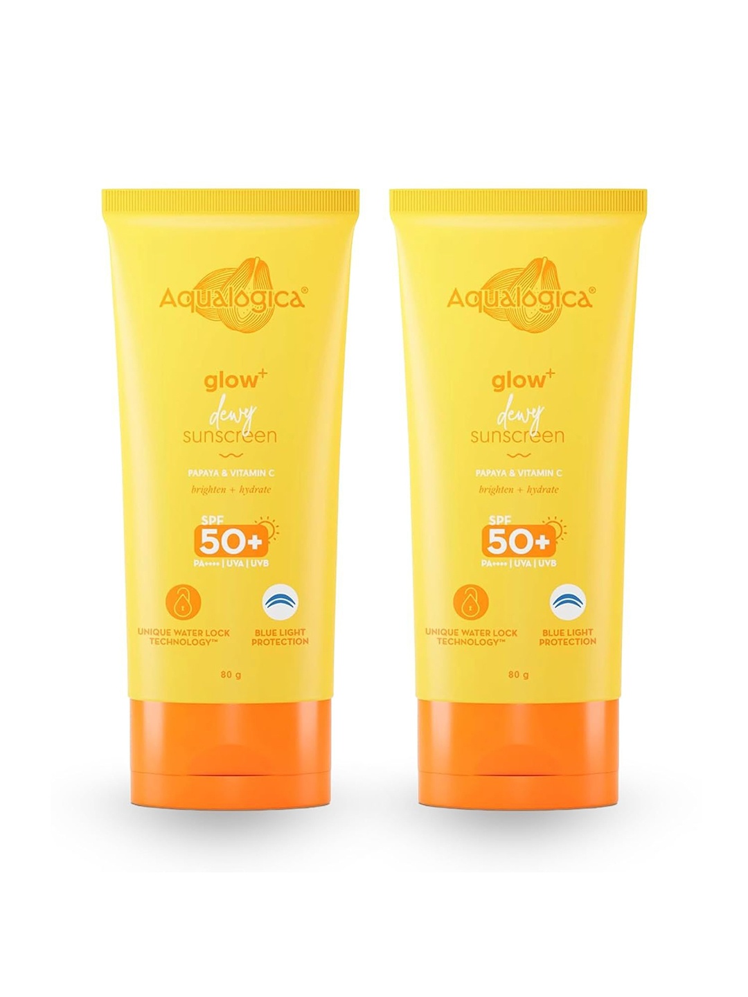 Aqualogica Set Of 2 Glow+ Dewy Papaya Vit-C Sunscreen SPF50+ PA++++ 80g Each, Yellow
Aqualogica Set Of 2 Glow+ Dewy Papaya Vit-C Sunscreen SPF50+ PA++++ 80g Each, Yellow
