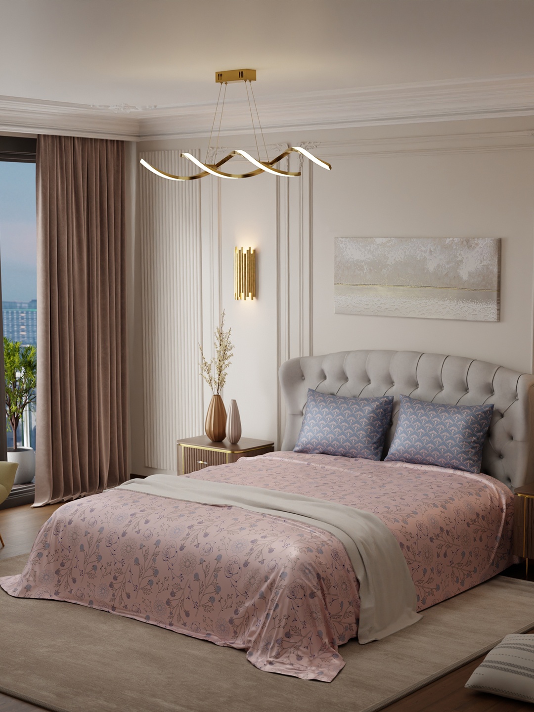 Stoa Paris Elegance Peach-Coloured Grey Floral 300 TC King Satin Bedsheet with 2 Pillow Covers
Stoa Paris Elegance Peach-Coloured Grey Floral 300 TC King Satin Bedsheet with 2 Pillow Covers